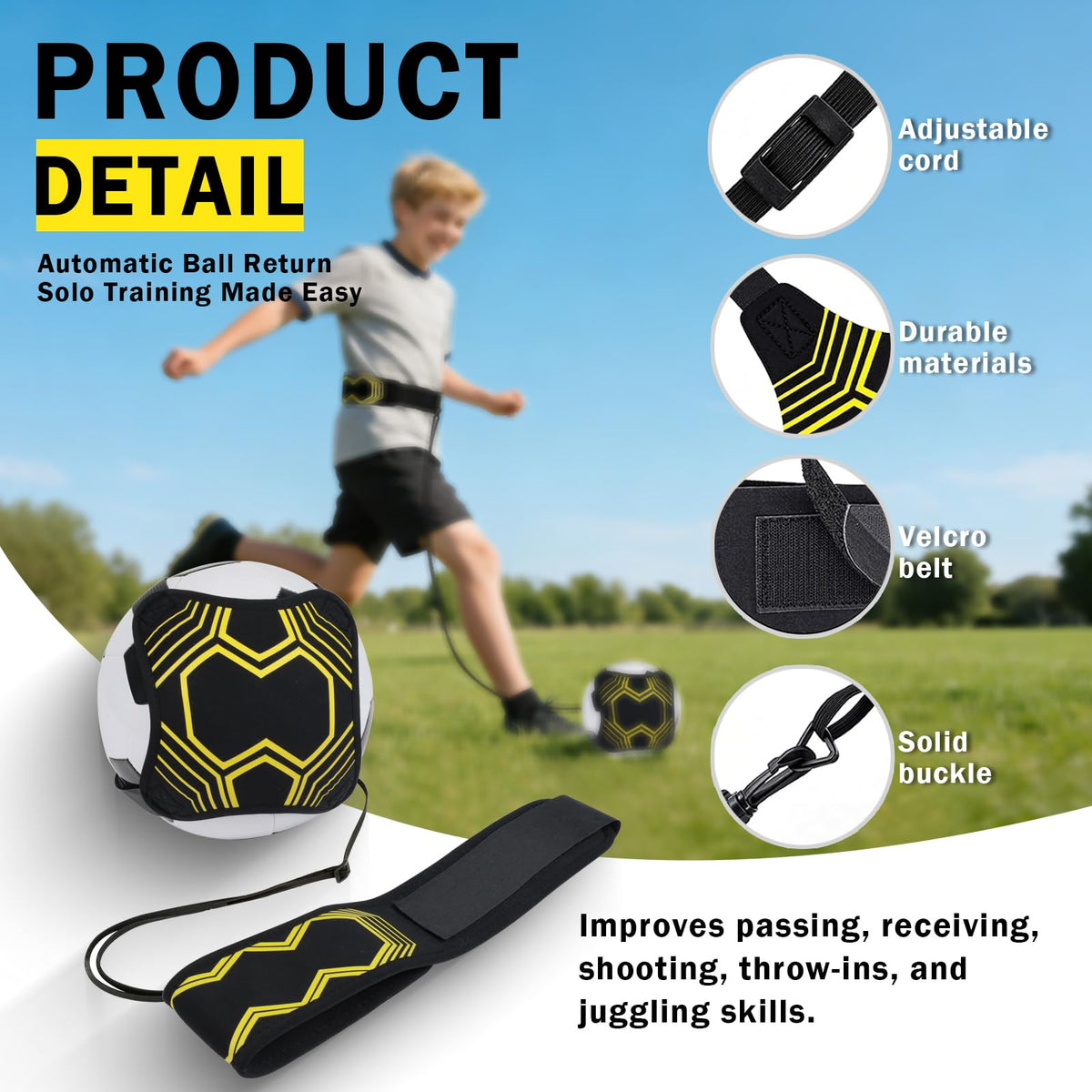 Vomitawy Soccer Kick Trainer with Adjustable Waist Belt, Solo Soccer Training Equipment for Kids and Adults, Kick Back Practice for Dribbling Passing Shooting, Fits Ball Sizes 3 4 5