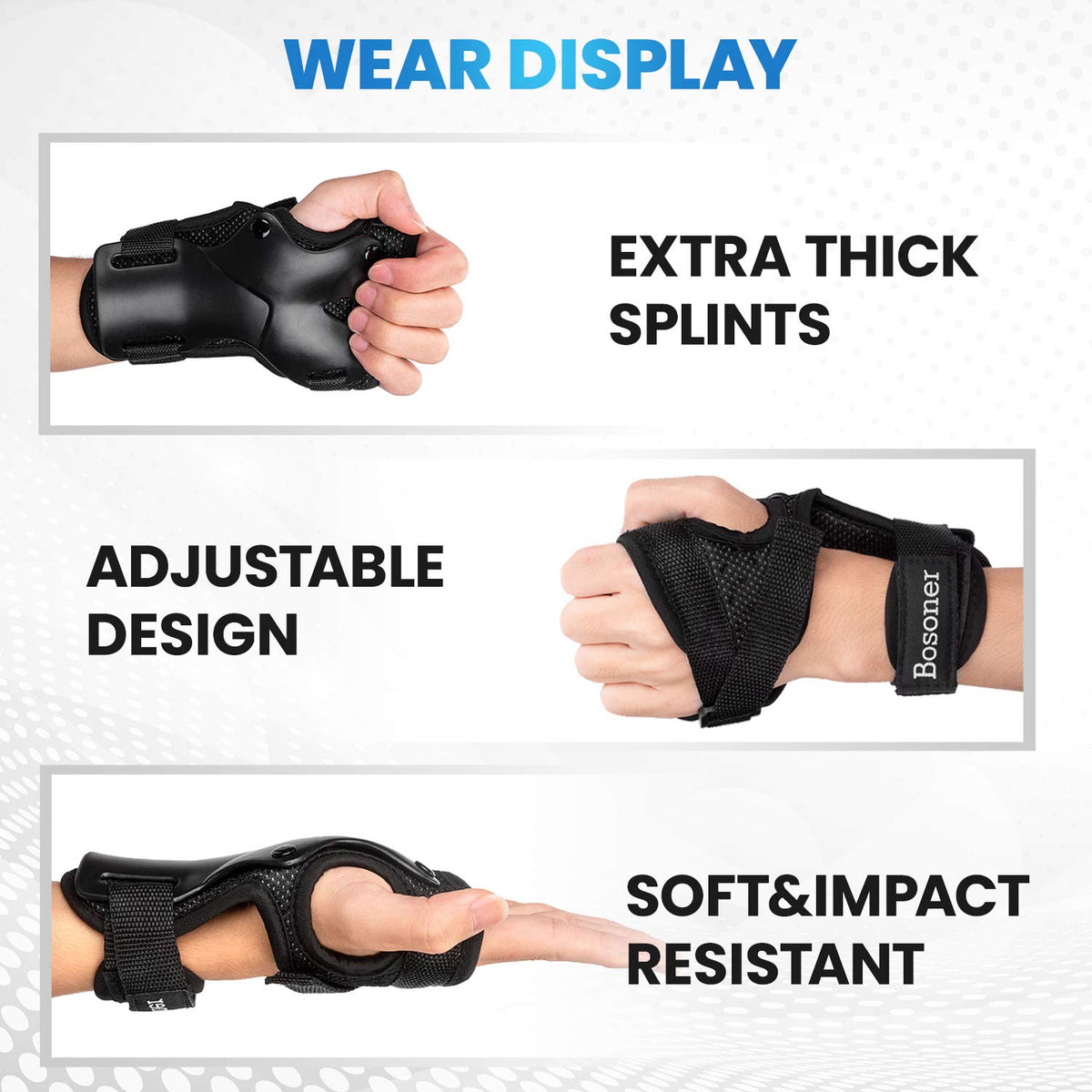 Wrist Guard, BOSONER Wrist Guards for Roller Skating, Skateboarding, Wristsavers Brace Protective Gear for Adults/Kids/Youth (1 Pair)