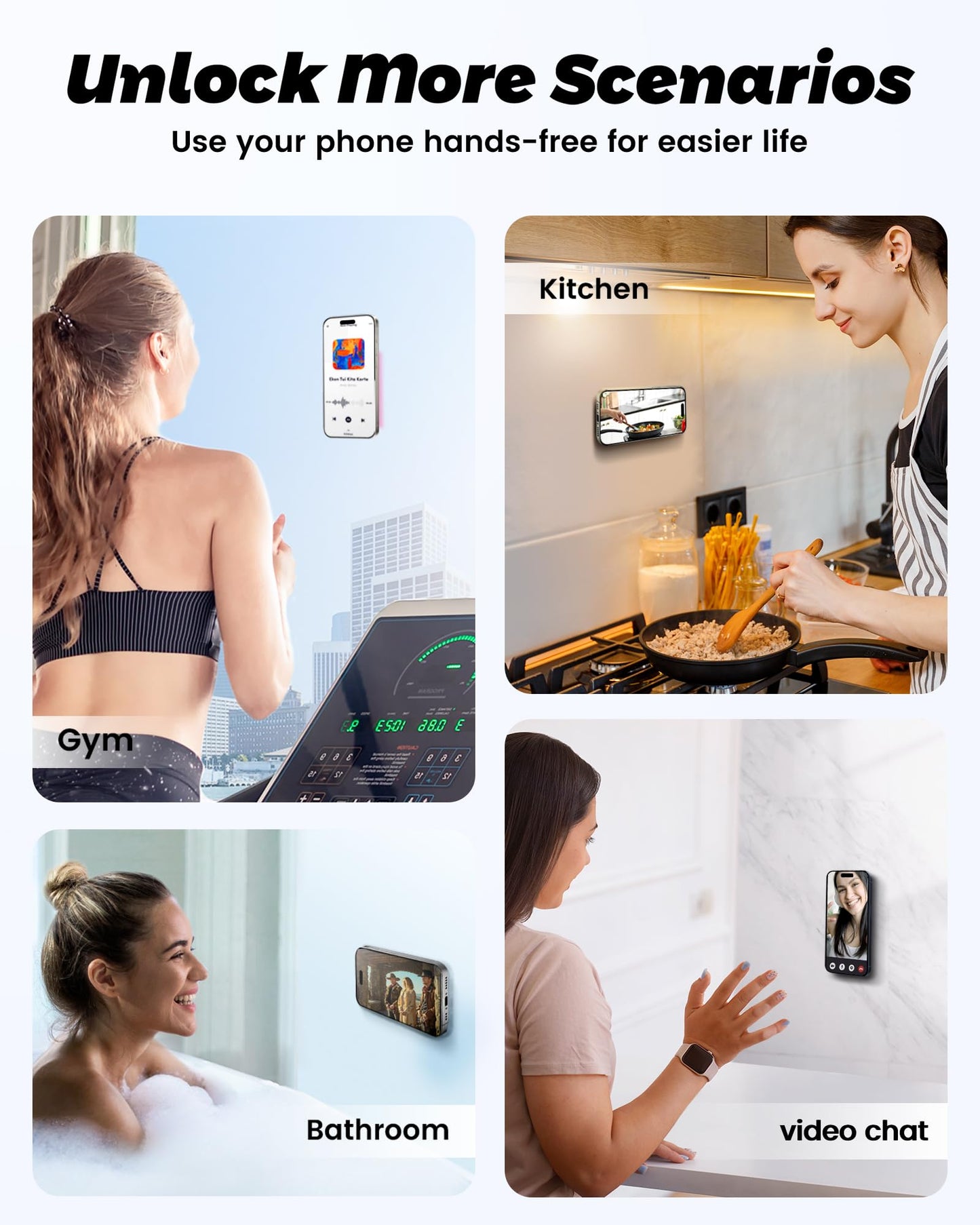 amBand Magnetic Suction Mirror Window Phone Holder, Sticky Grip Double Sided Mount for iPhone, Gym Bathroom Kitchen, Hands-Free for Makeup FaceTime Shower Viewing with MagSafe Accessories, Frost White