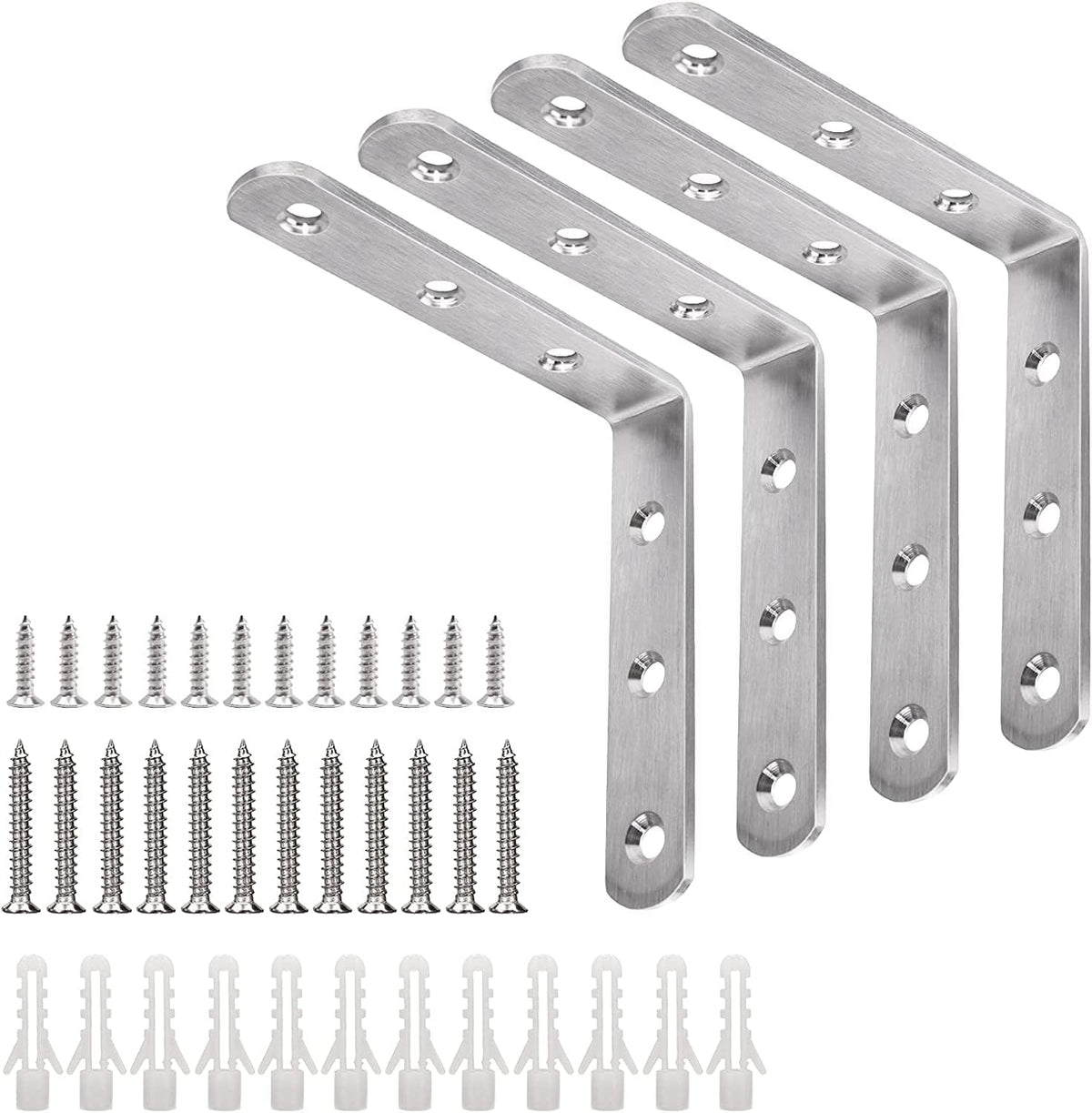 YUMORE L Bracket, 4x4 Inch Max Load: 25lb/12kg Heavy Duty Stainless Steel Solid Shelf Support Corner Brace Joint Right Angle Bracket, Pack of 4