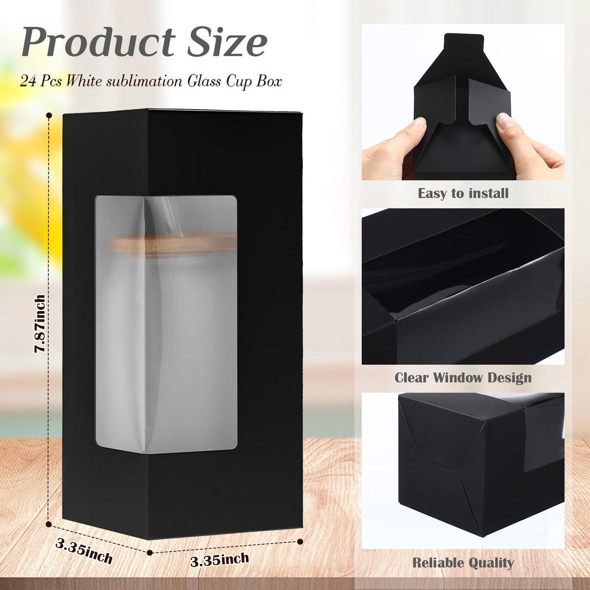 Honoson Tumbler Gift Box Valentine for Sublimation Glass Cup Shipping Gift Boxes for Packaging Exhibition Clear 12 16 20oz Drinking Cup Glasses Jars Mug Can Blank(Black,24 Pcs)