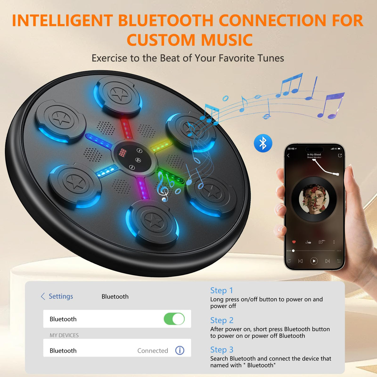 jiaao Music Boxing Machine, 2025 Upgrade Workout Machine for Adults Women Kids, Smart Bluetooth Boxing Music Trainer, with LED Wall Mounted Musical Punching Pad，with Premium Boxing Gloves