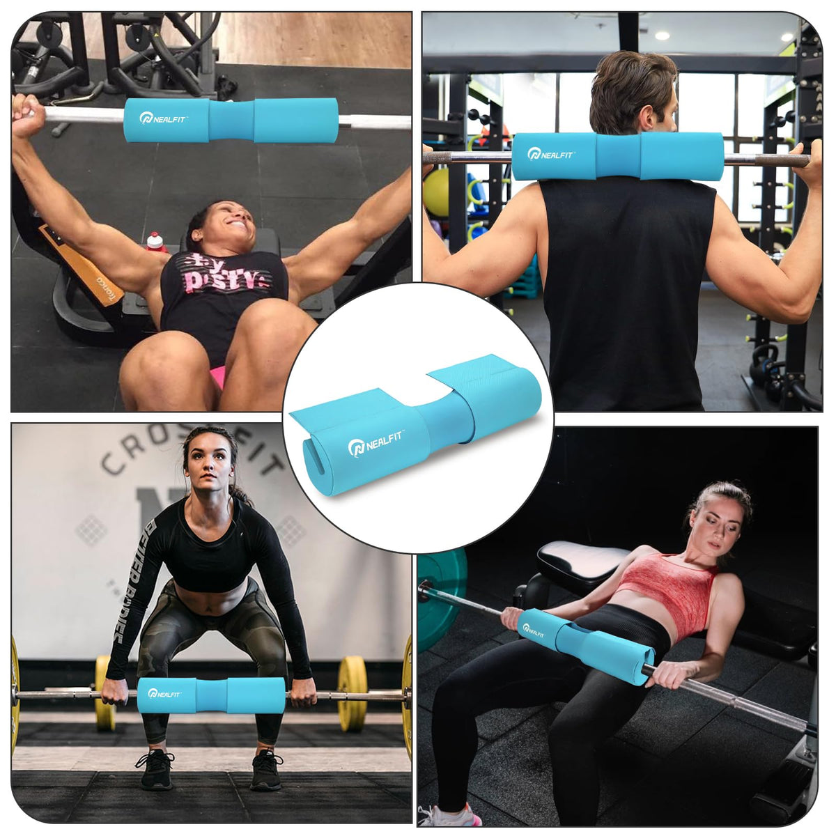 NEALFIT Barbell Squat Pad with Thick Nylon Padding, Hip Thrust Pad for Squats, Lunges, Neck Shoulder Squat Pad for Olympic or Standard Bars (Blue)