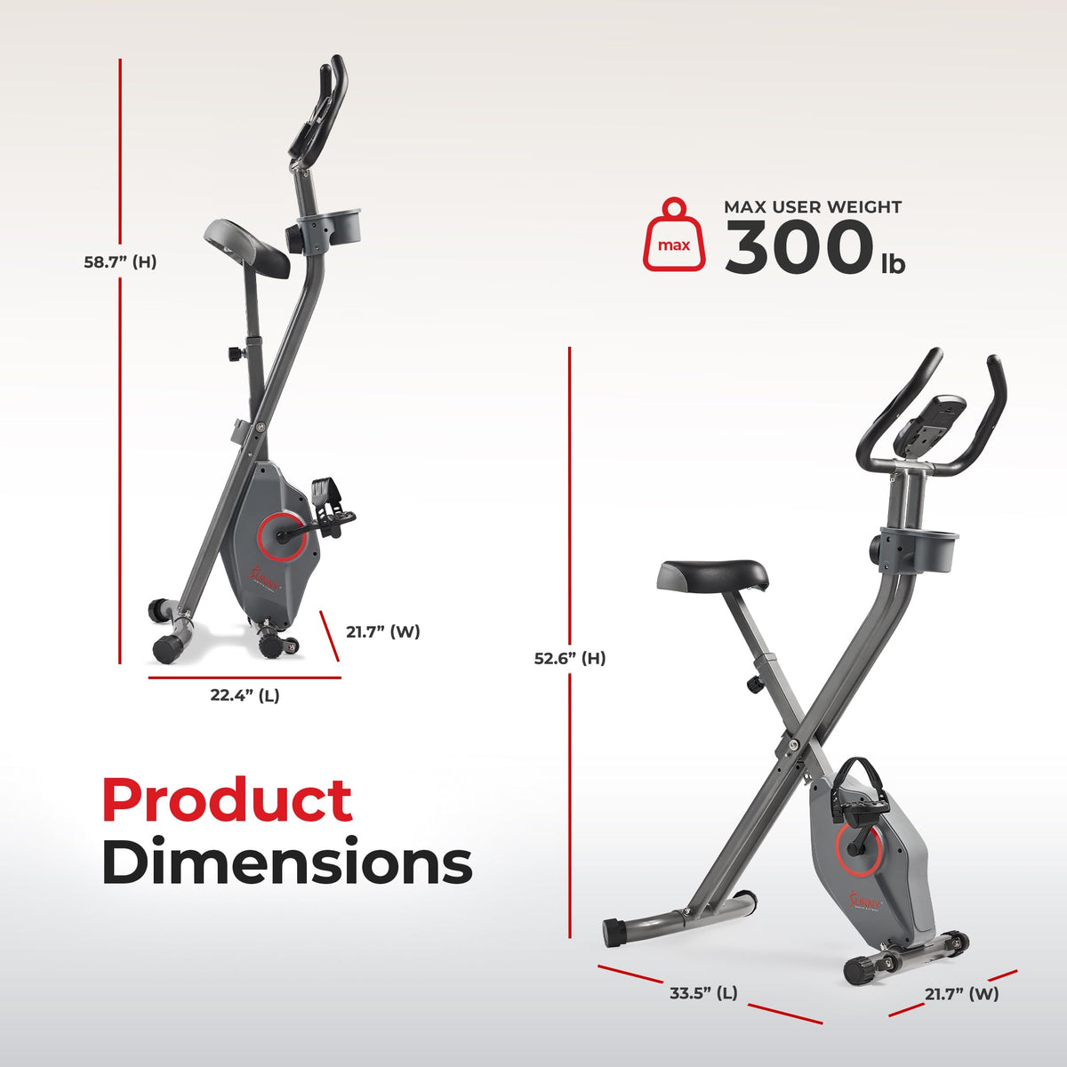 Sunny Health & Fitness Foldable Magnetic Exercise X-Bike Pro, 300 LB Capacity, Low-Impact, 14-Level Resistance, Ergonomic Support, SunnyFit® App Enhanced Bluetooth Connectivity - SF-B223011