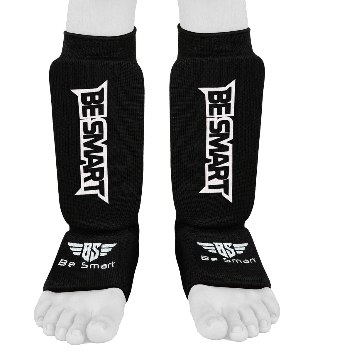 Kids Shin Instep Pads MMA Leg Foot Guards Muay Thai Kick Boxing Guard Protector (Black, XXS (9 to 13 Years))