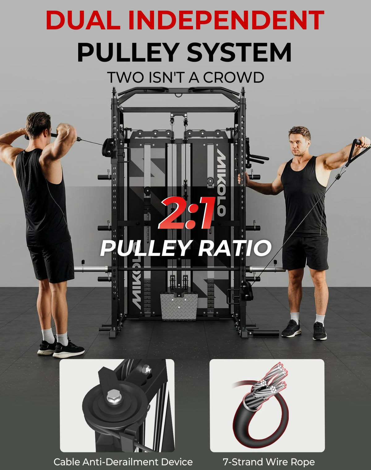 Mikolo Smith Machine with Weight Stack, Power Cage Home Gym System with LAT Pulldown & Cable Crossover, Multi-Functional Trainer with Dual Pulley System, BP 230lbs