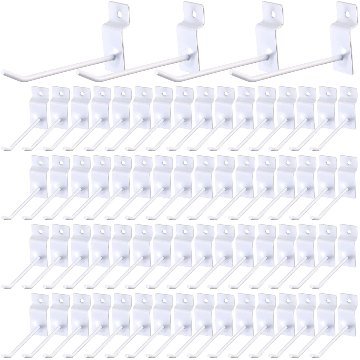 Moxweyeni 100 Pack Slatwall Hooks Slatwall Accessories Slat Wall Hanging Pegboard Hangers Slat Board Display Hooks for Retail Garage Organization Gridwall, White(4 Inch)