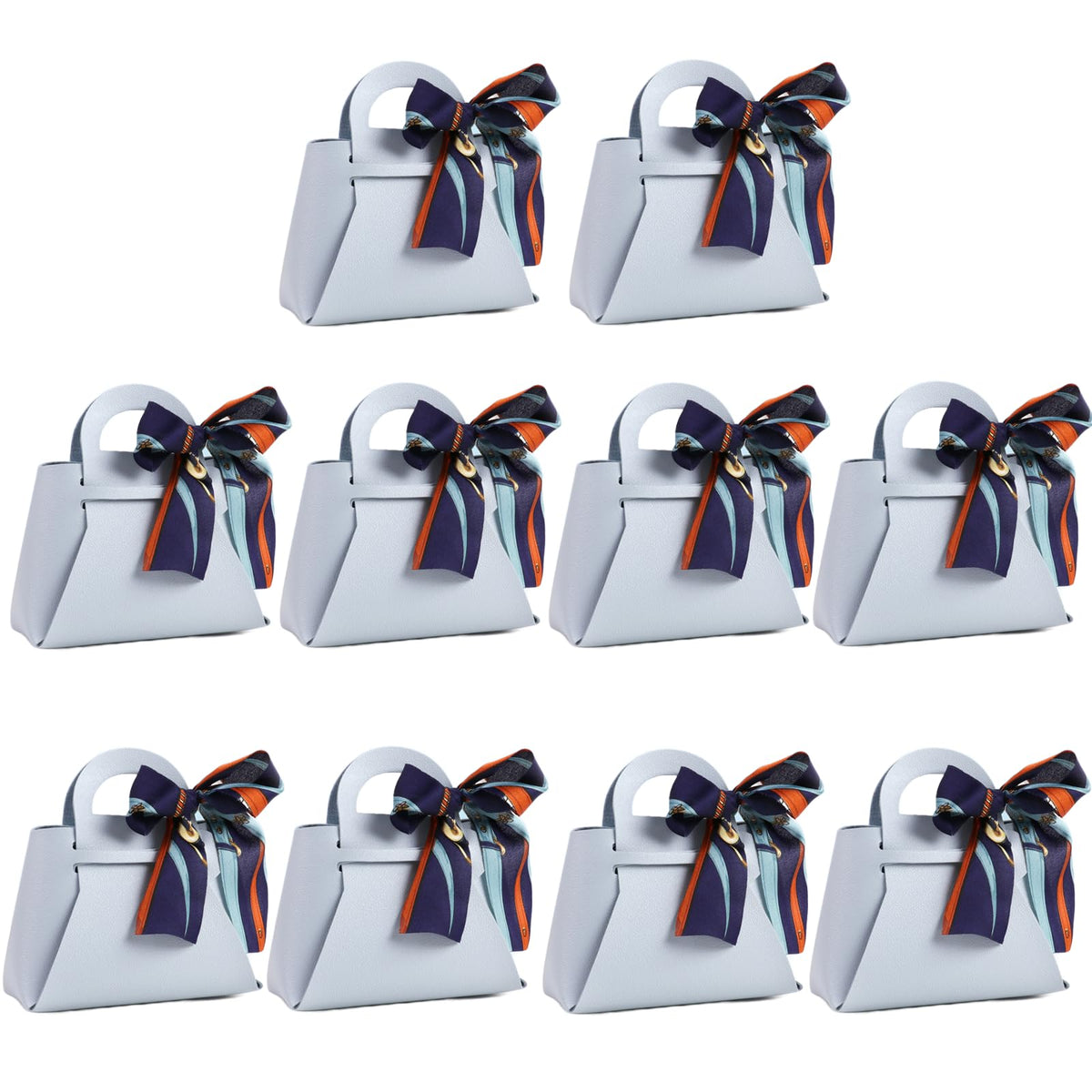 HOSDZOU 10 Pack Leather Wedding Candy Gift Bags,Party Favor Bags Box,Mini Purses Party Favors,Purse Gift With Handle Reusable Festivals Boxes For Birthday Christmas Halloween (Light Blue, Large)