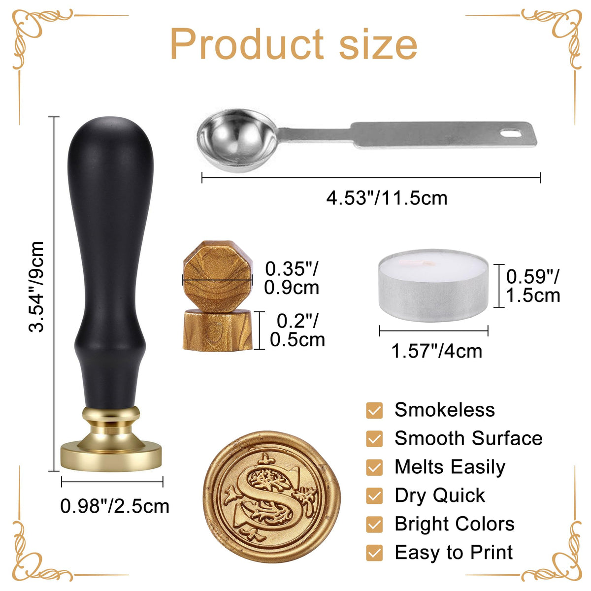Yoption Traditional Initial Alphabet Wax Seal Stamp with 120 Antique Gold Wax Seal Beads Kit for Wedding Engagement Party Invitation Envelope Christmas Gift Wrap - Letter S