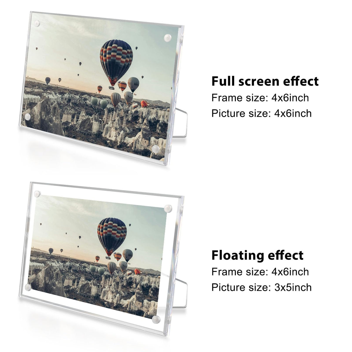 3 Pack 4x6 Acrylic Picture Frames with Stand, Floating Effect, Frameless Frame with Strong Magnets, for Wedding Sign Reception, Decoration, Photos and Art Display