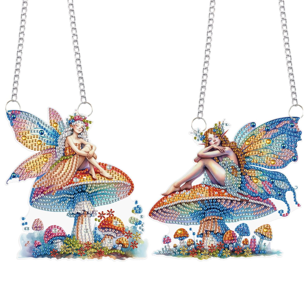 LazyFold 2PCS Diamond Art Hanging Pendant Kits for Adults, Mushroom Fairy DIY 5D Special Shape Diamond Art Painting Pendant Kits,Gem Art Suncatchers Painting Ornament for Home Garden Wall Decor Gift
