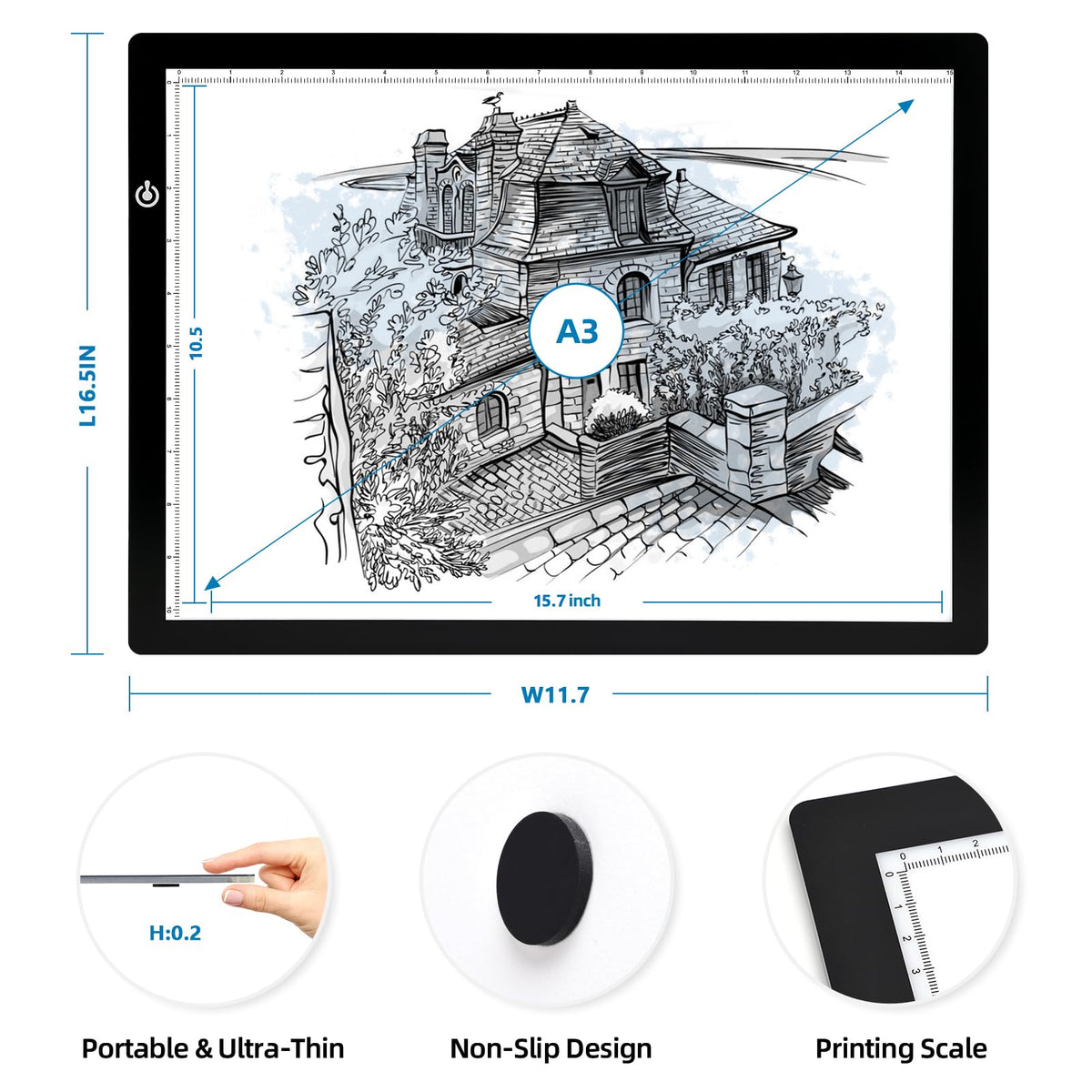 LooEooDoo A3 Light Pad for Diamond Art Bright Board, Tracing Light up Box for Weeding Vinyl, Ultra-Thin Copy Board with Adjustable Brightness for Drawing, Sketching, Animation