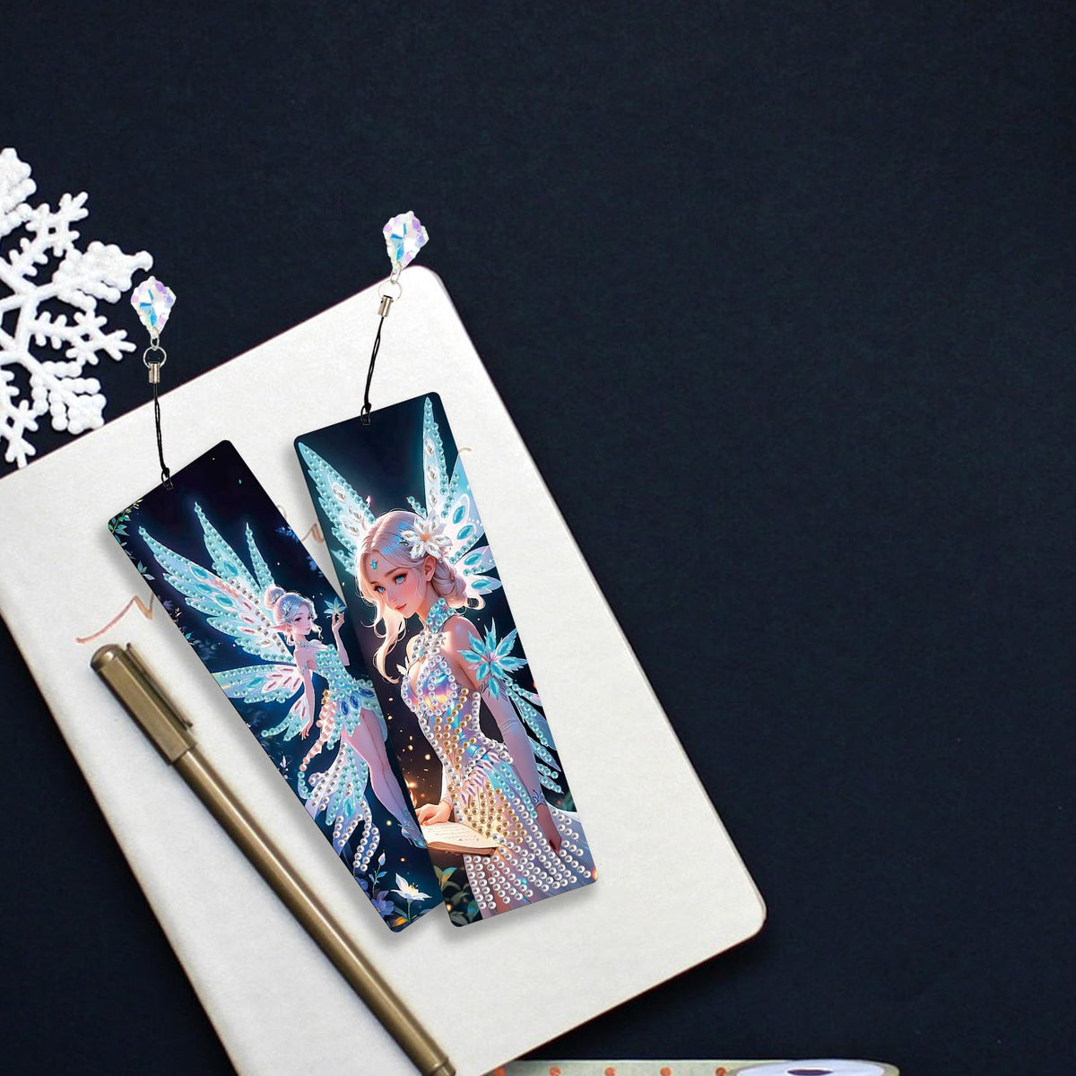 JISHSHAY 4 PCS Diamond Art Bookmarks Diamond Painting Book Marks Gem Art Bookmarkers Gem Painting Book Markers Mosaic Kits for Adults Special Drills with Crystal Pendants Fairy Elf
