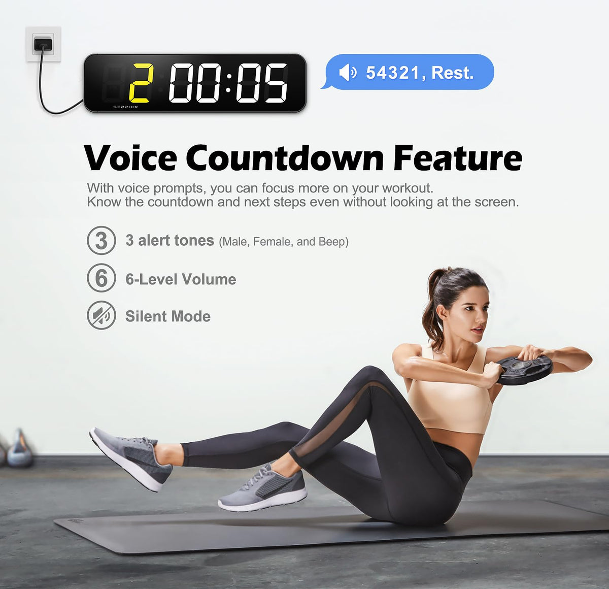 15.2" Gym Timer, Large Digital Gym Clock Wall with App & Remote Control, Customizable LED Colors, Count Down & Up, Stopwatch, Digital Timer for Fitness Classroom Home Garage Outdoor
