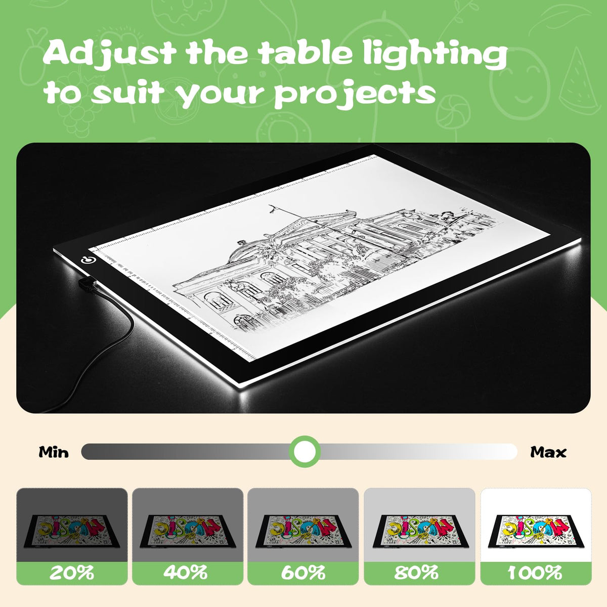 KIVOTAC 9x12 Inch LED Light Pad, Ultra-Thin USB Powered Bright Light up Box Adjustable Light Table for Drawing, Weeding Vinyl, Diamond Art, Sketching, Tracing and Animation