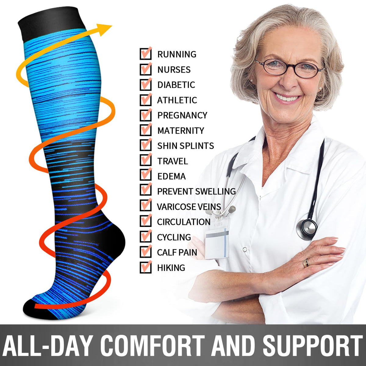 6 Pack Copper Compression Socks for Women and Men Circulation-Best Support for Medical,Running,Nursing,Athletic