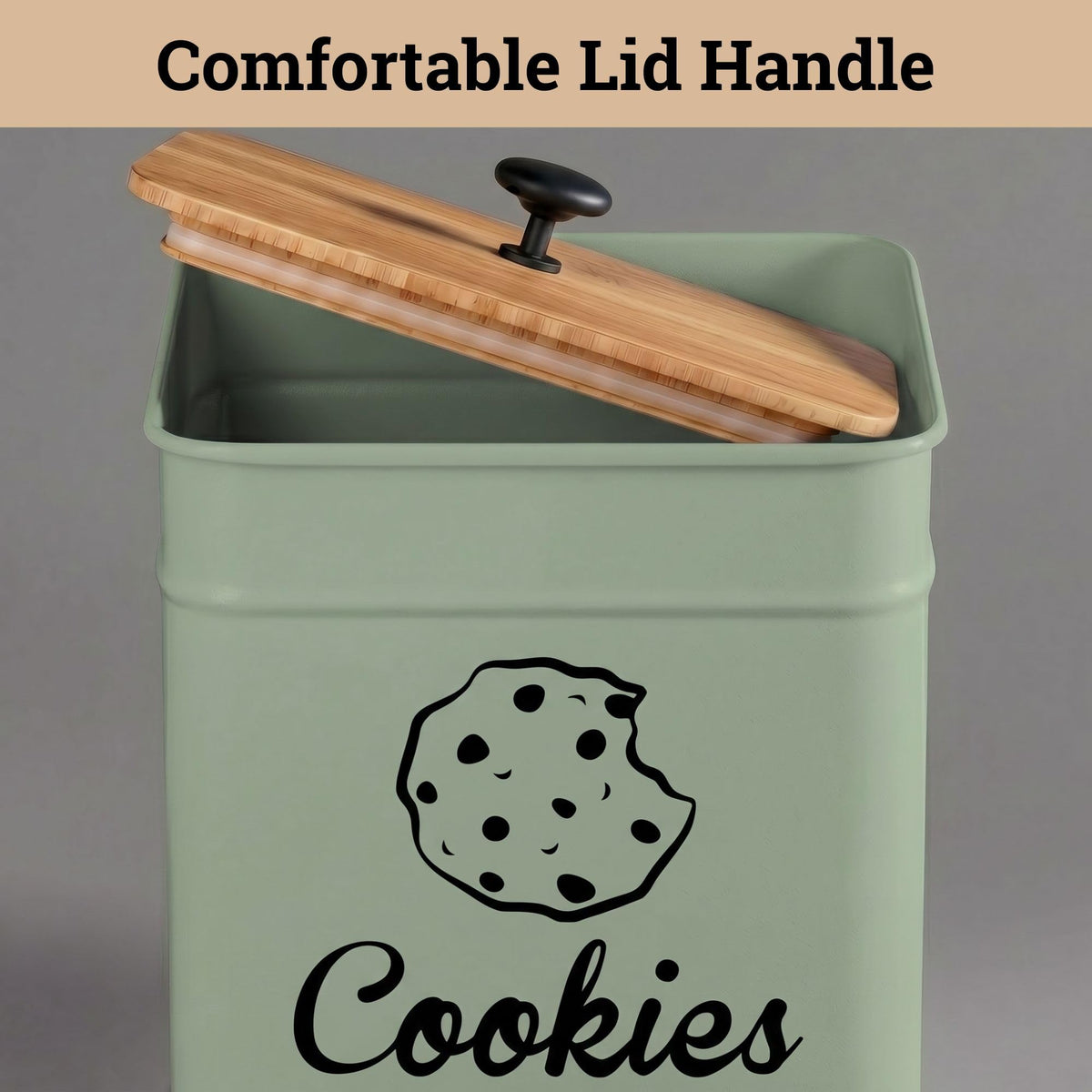 Cookie Jar with Airtight Lid - 1 Gallon - 6"D x 8"H Green Iron Cookie Tin with Bamboo Lid - Large Cookie Jars with Lids Airtight - Farmhouse Cookie Jars for Kitchen Counter Decorative - Cookies Jar
