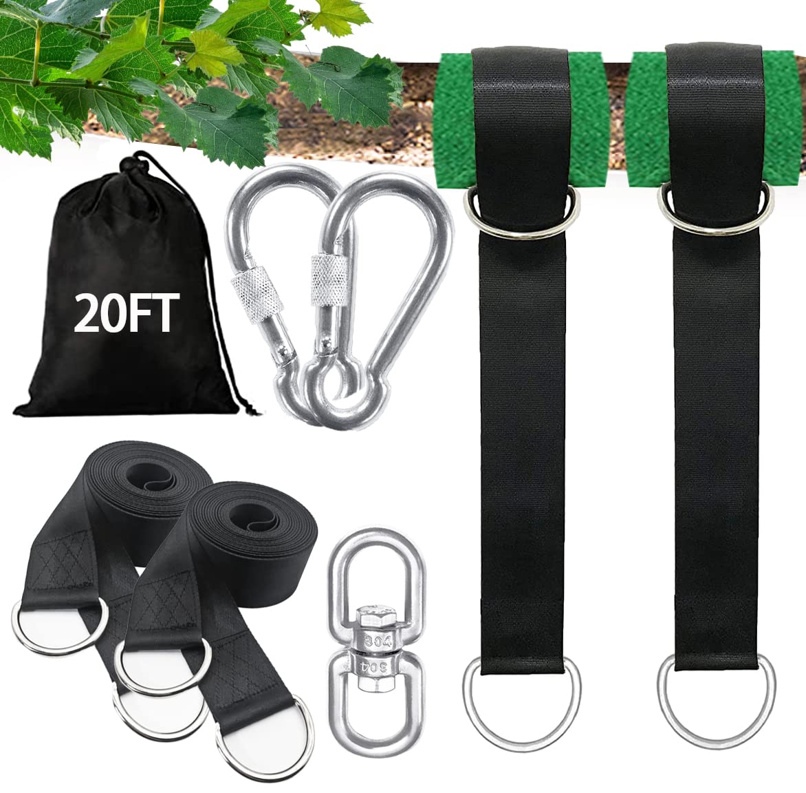 igolfluck 20FT Tree Swing Straps Hanging Kit, Extra Long Tree Swing Straps Holds 5500 lbs with Lock Carabiners & Tree Protectors, Safer for All Swing & Hammock