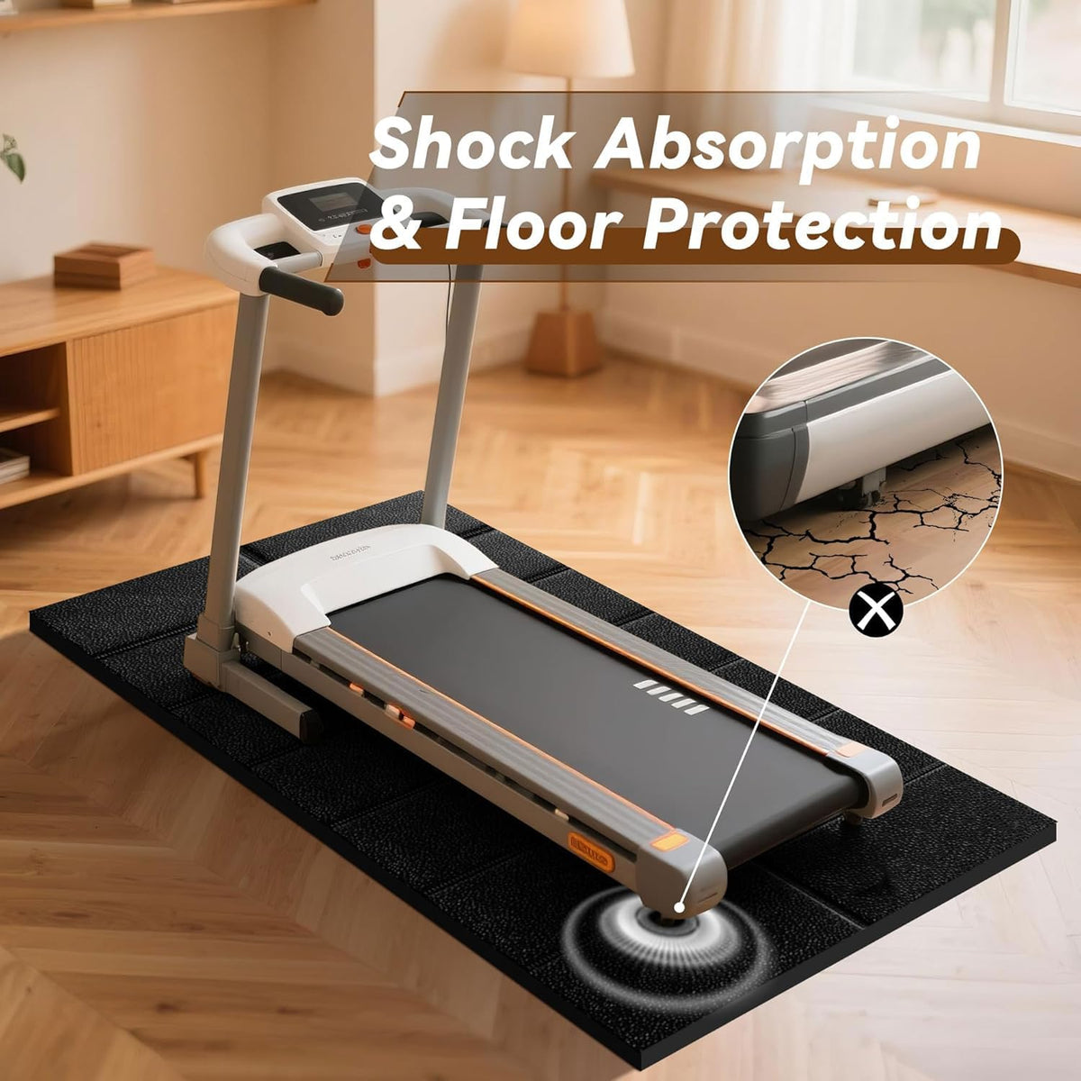 Treadmill Mat for Carpet Floors, 63"×30", 0.2" Thick Walking Pad Mat for Hardwood Floors Protection, Non-Slip, Shock Absorption, Heavy Duty Exercise Equipment Mats for Home Gym Workout