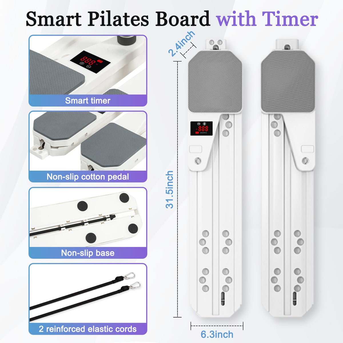 Pilates Reformer Board Set 12-in-1 Portable Pilates Board for Home Workout Core & Abs Toning Full Body Sculpting Equipment White
