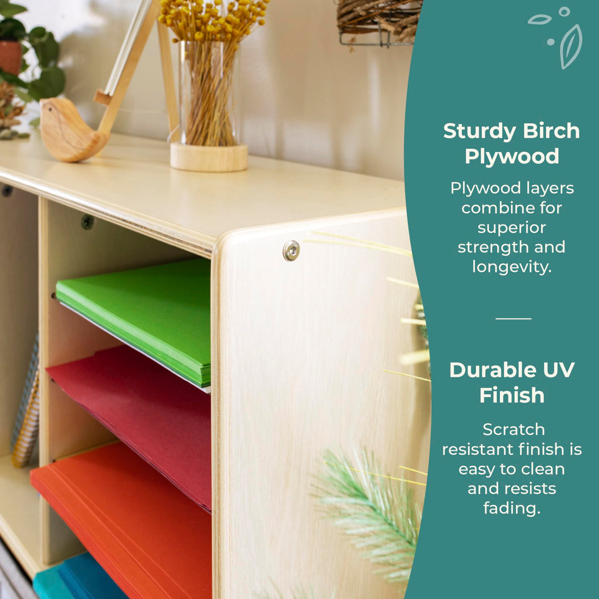 Guidecraft EdQ Shelves and 10 Bin Storage Unit- Natural: Multi-Functional Cube Storage Organizer or Bookcase, Wooden Cabinet for School and Home, Teacher's Book Cubby and Toy Shelf