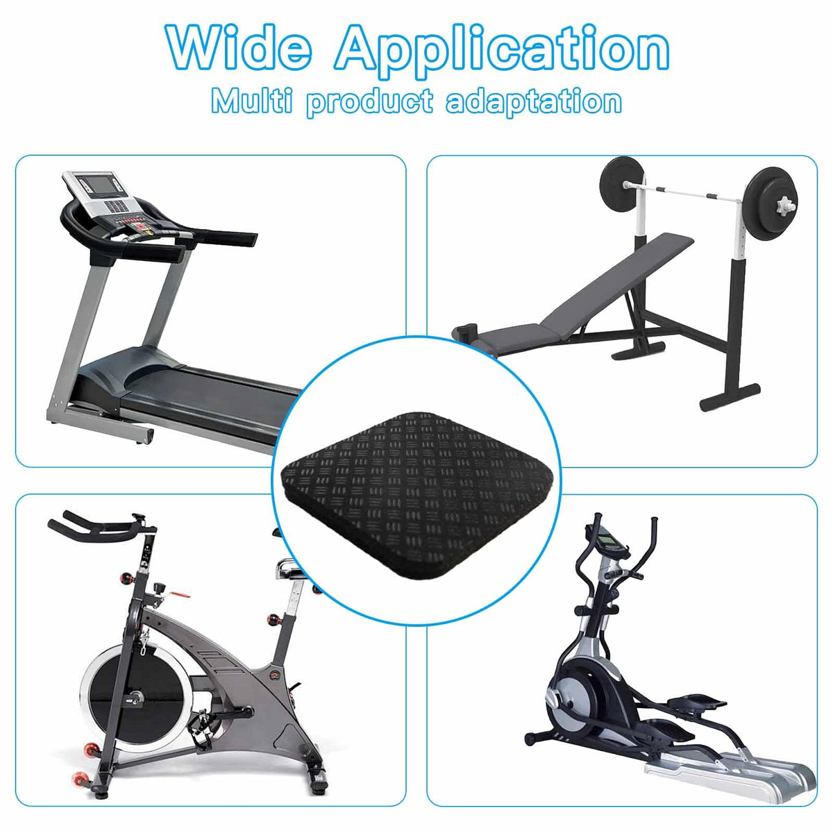 4PCS Non-Slip Treadmill Mat Pads, 4x4 Inch High Density Silicone Exercise Equipment Mat - Double-Sided Anti Vibration Pad for Treadmill, Walking Pad, Exercise Bike, Floor Protection (Square, 4 PCS)