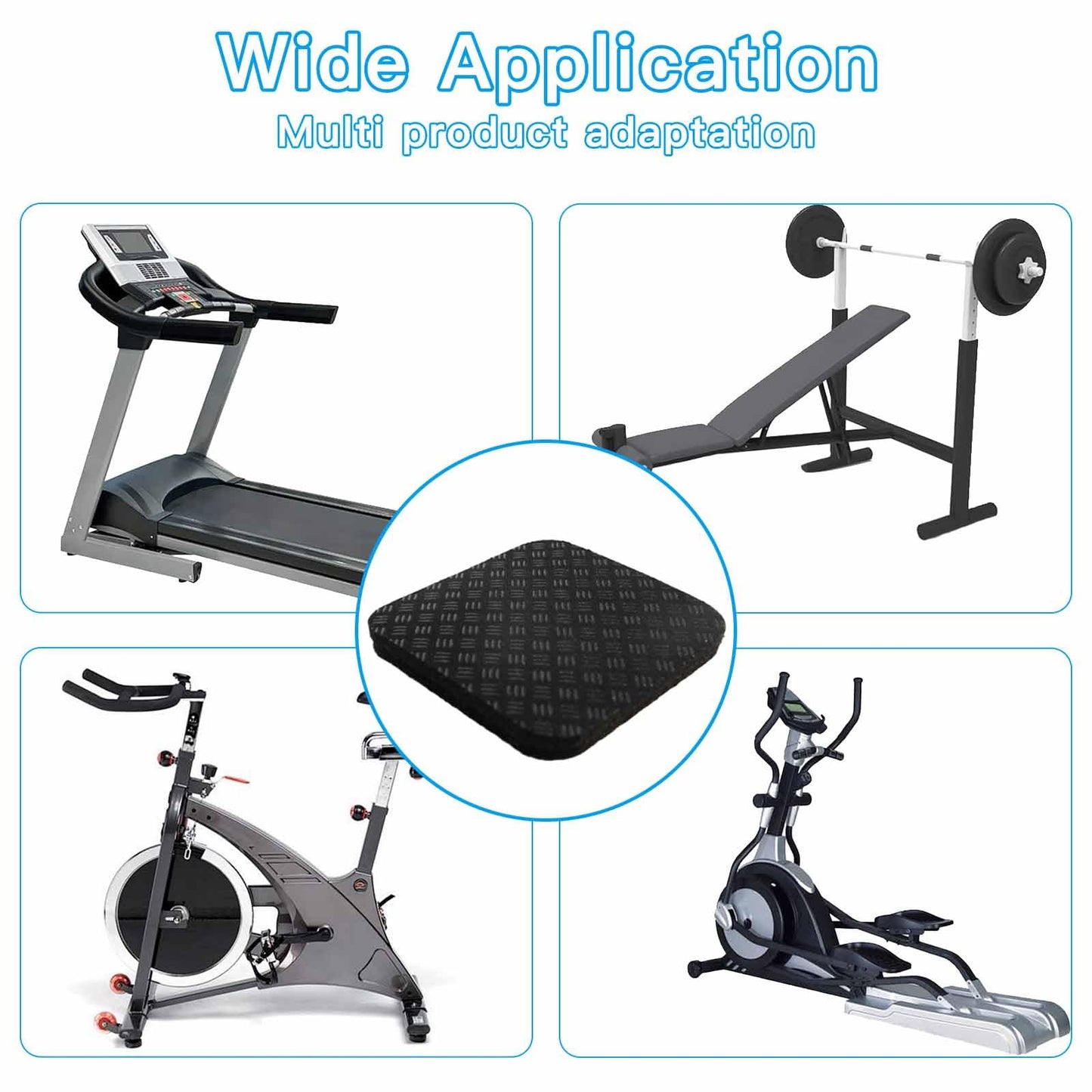 6PCS Non-Slip Treadmill Mat Pads, 4x4 Inch High Density Silicone Exercise Equipment Mat - Double-Sided Anti Vibration Pad for Treadmill, Walking Pad, Exercise Bike, Floor Protection (Square, 6 PCS)