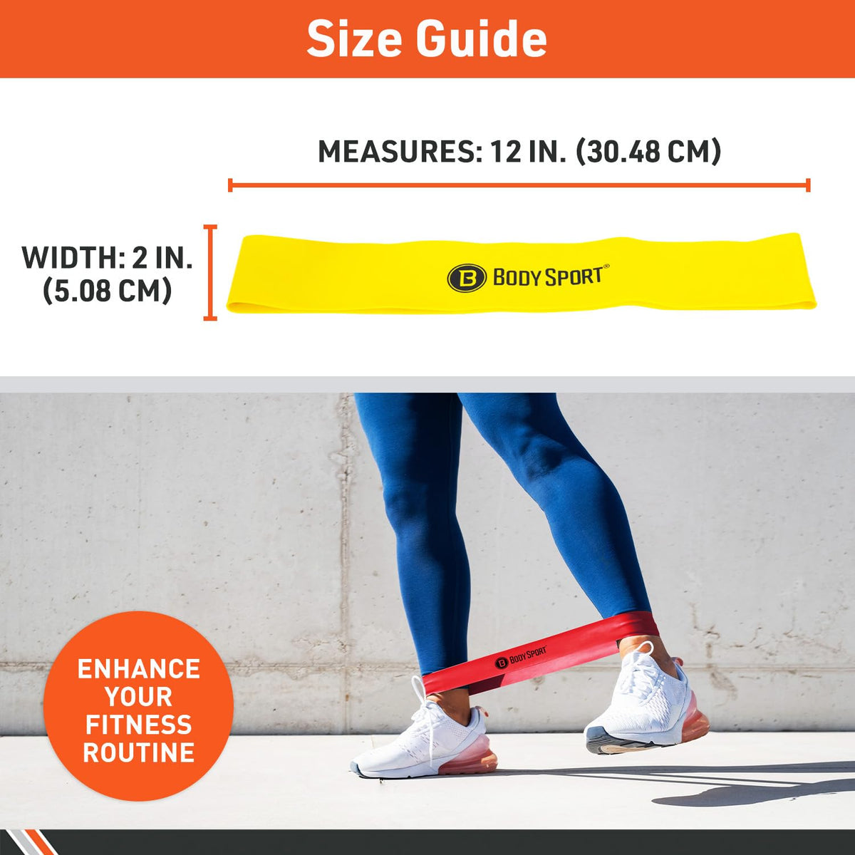 Body Sport Loop Resistance Bands – Exercise Bands for Legs and Hips – Latex Rubber Resistance Loops – Yellow – Medium Resistance