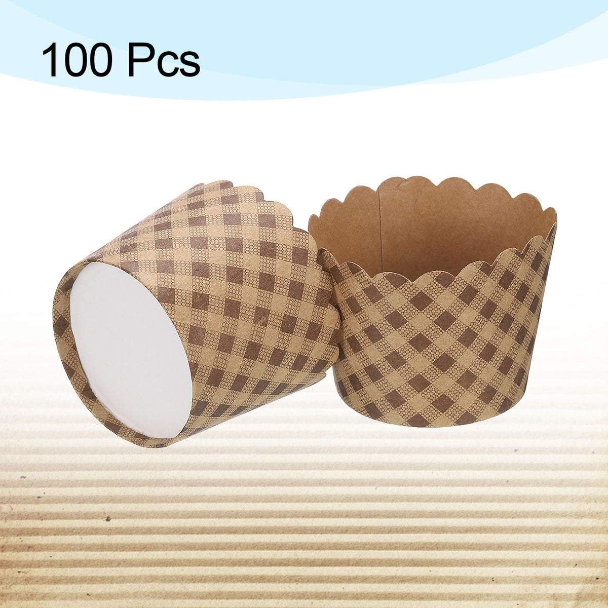 HARFINGTON 100Pcs Paper Baking Cups Small Brown Kraft Paper Muffins Liner Cupcake Greaseproof Disposable Bulk Wrappers for Wedding Birthday Graduation, Plaid