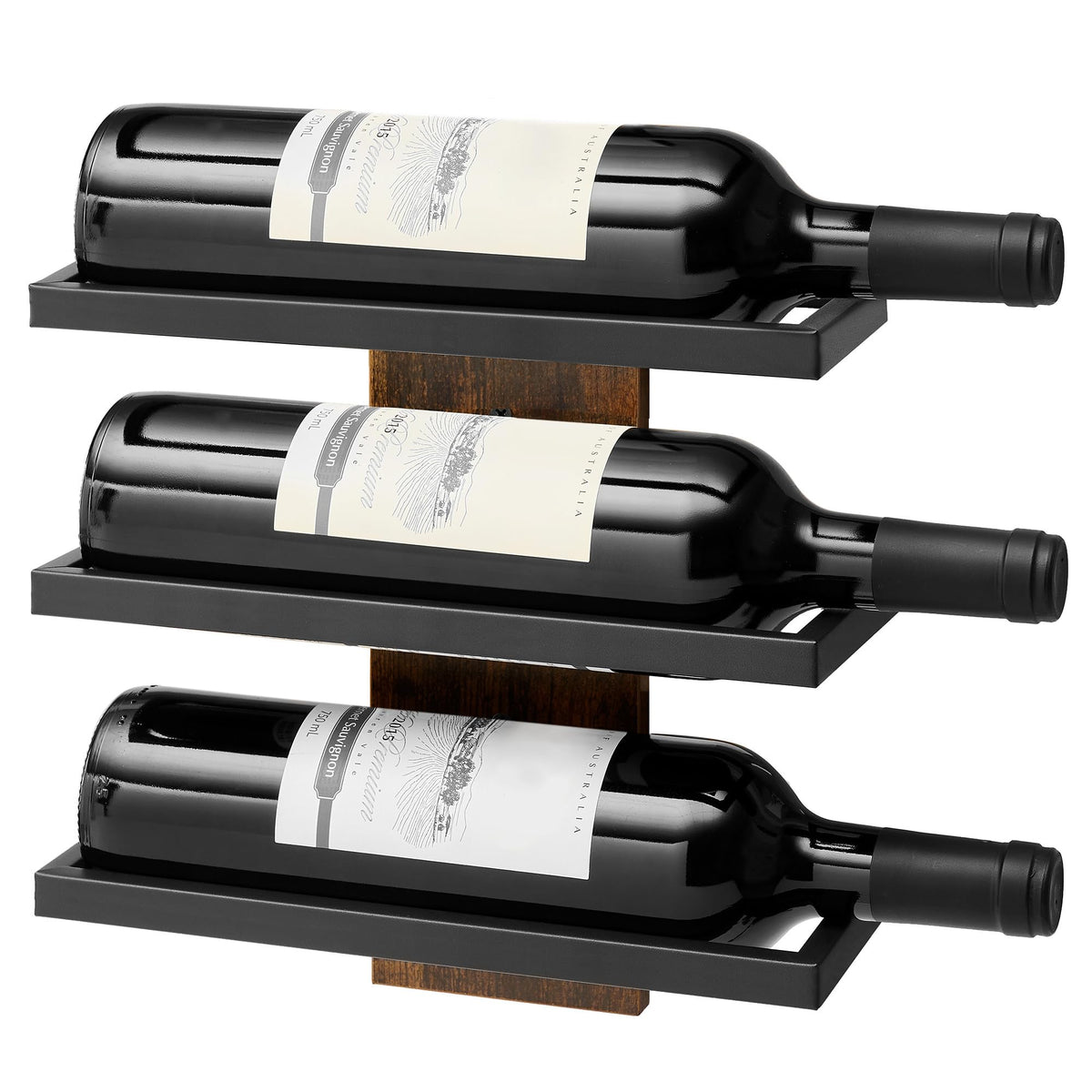 Hoctieon 3-Tier Wall Mount Wine Rack, Wall Mounted Wine Bottle Racks for Display and Storage, Hanging Bottle Holder, for Living Room, Dining Room, Bar, Wine Cellar, Rustic Brown