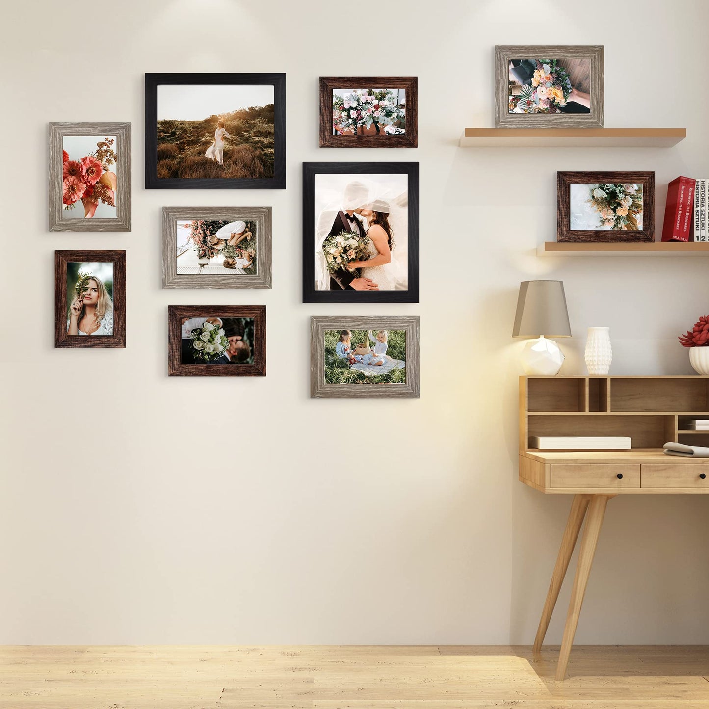 LUCKYLIFE Picture Frames Collage Wall Decor 10-Pack, Gallery Wall Frame Set with 8x10 5x7 4x6 Frames in 3 Different Finishes