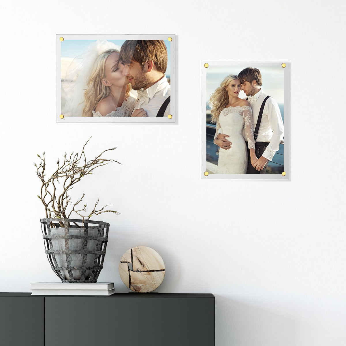 Sintuff 8 Pack Acrylic Floating Picture Frame Wall Mount Frameless Photo Frames Double Panel Clear for Office Home Photography Display (for 8" X 10" Picture,Full Frame 9.2" X 11.4",Gold)