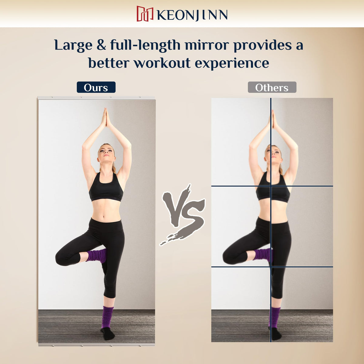 Keonjinn Home Gym Mirror, 56" x 24" - 2PCS Workout Mirrors for Home Gym, Frameless Tempered Glass, Full Body Wall Mirrors for Fitness Exercise, Yoga Room, Dance Studio, Bedroom, Garage
