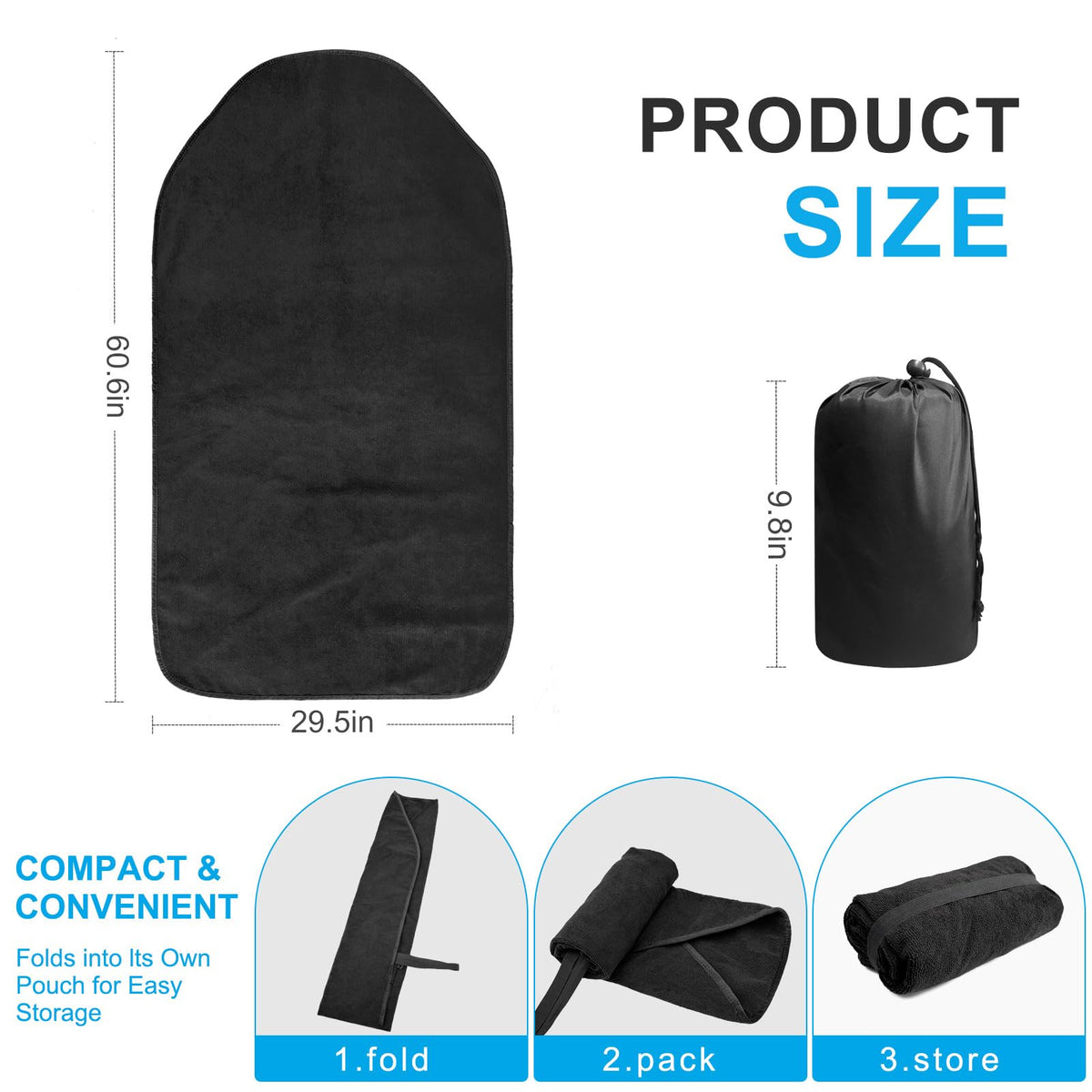 Waterproof Sweating Towel Car Seat Cover for Post Gym Workout, Running, Swimming, Beach and Hiking, Universal Fit Anti-Slip Bucket Seat Protector for Cars, SUVs and Trucks, Machine Washable (Black-1P)