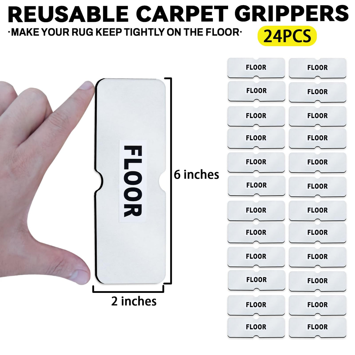 Rug Carpet Non Slip Grippers, Reusable Carpet Tape, No Damaging for Hardwood Floors, Strong Hold Rug Stickers for Area Rugs, Keep Corners Flat, Removable,16Pcs