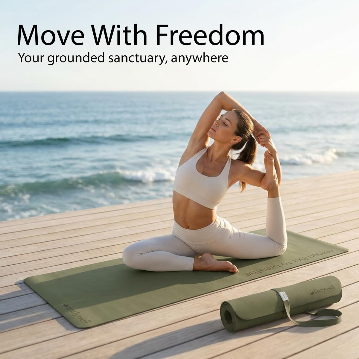 Lindywell Pilates Powerhouse Workout Mat – Non-Slip Yoga Mat Made from Premium TPE Foam – 6mm Thick Pilates Mats to Provide Spine Support & Comfortable Workout – 6ftx26in, Dark Olive