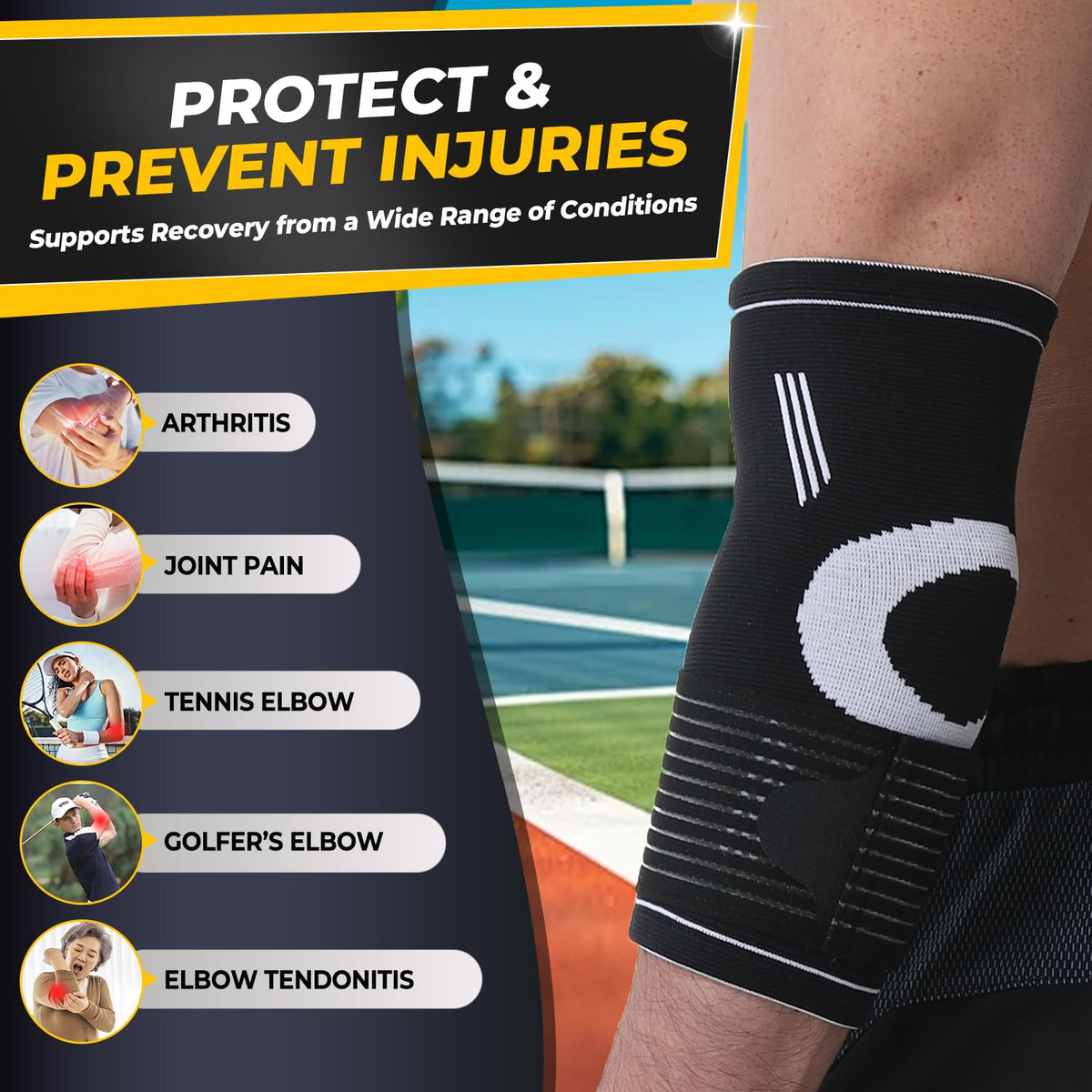 NeoTech Care Elbow Support Brace (Black, Size M, 1 Pair)
