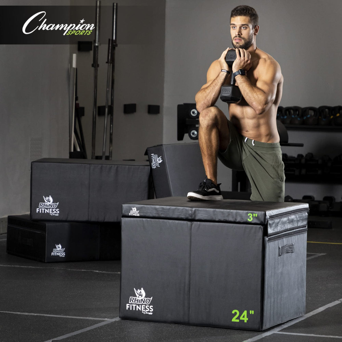 Champion Sports Foam Plyometric Box Set with 3", 6", 12", 18", and 24" Included - Durable Jump Boxes for Training with Handles, Hook and Loop Flaps - Stackable Cross Traning Plyo Box, Jumps for Gym