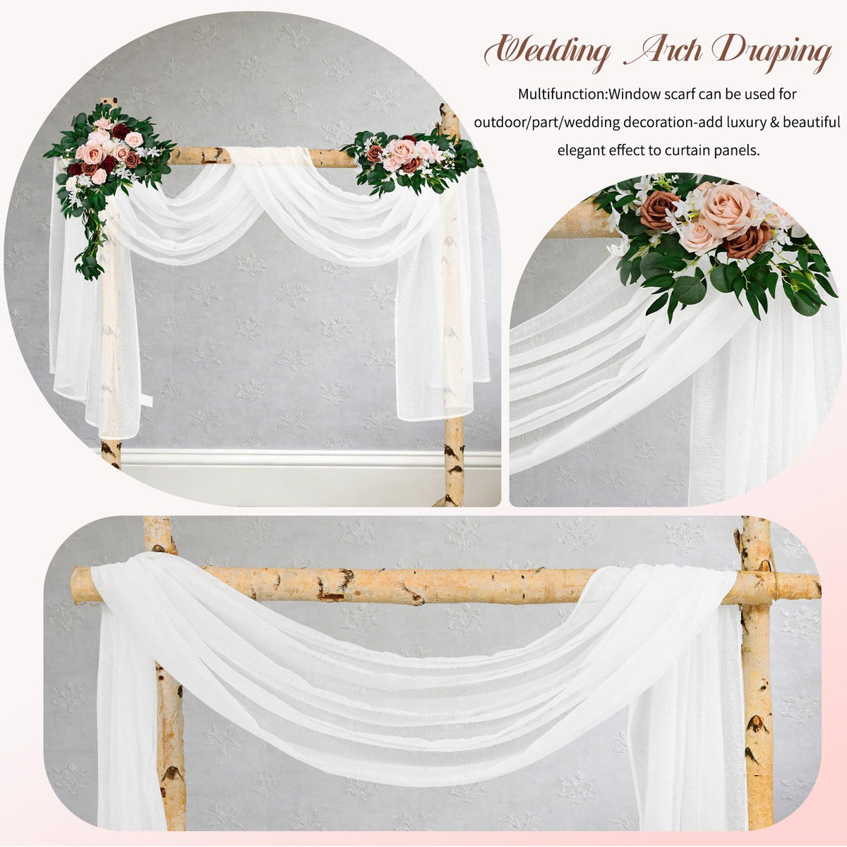 Showgeous 2 Panels White Window Scarf Valance Sheer Canopy Bed Curtains 52" X 144" Extra Long Topper Window Treatment Elegant Curtain Scarves Soft Voile Swag Curtain Drapes for Wedding Arch Home Decor