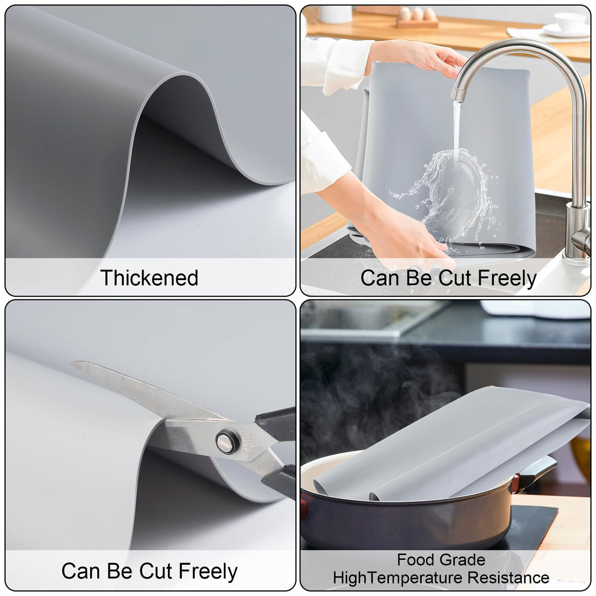 Food Grade Silicone Table Protector Mat 47x24 Inch, Heat Resistant Desk Pad for Baking/Painting/Resin/Welding, Non-Slip Waterproof Surface Easy Clean (3 Colors) (Gray)