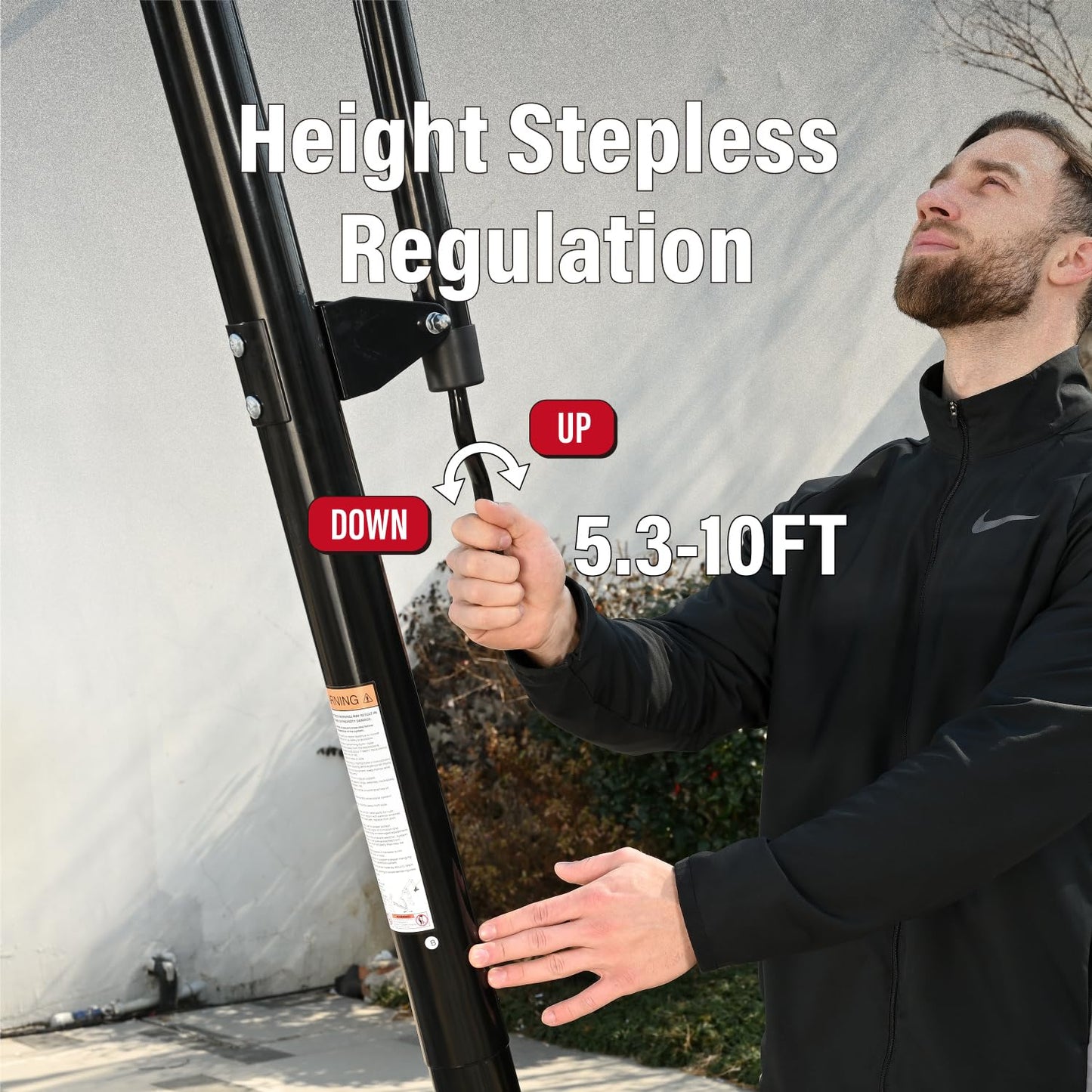Skytime Basketball Hoop,Portable Basketball Hoop Outdoor with Shatterproof 44in PC Backboard,5.3-10ft Height Stepless Regulation Basketball Goal System with Rebound Plate，Black