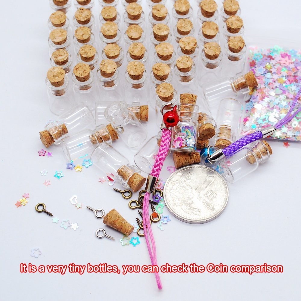 CTKcom 100pcs 0.5ml-extra Mini Tiny Clear Glass Jars Bottles with Cork Stoppers, Glass Bottles for Decoration, Arts & Crafts, Projects, Party Favors,100 Botlles + 100 Screws