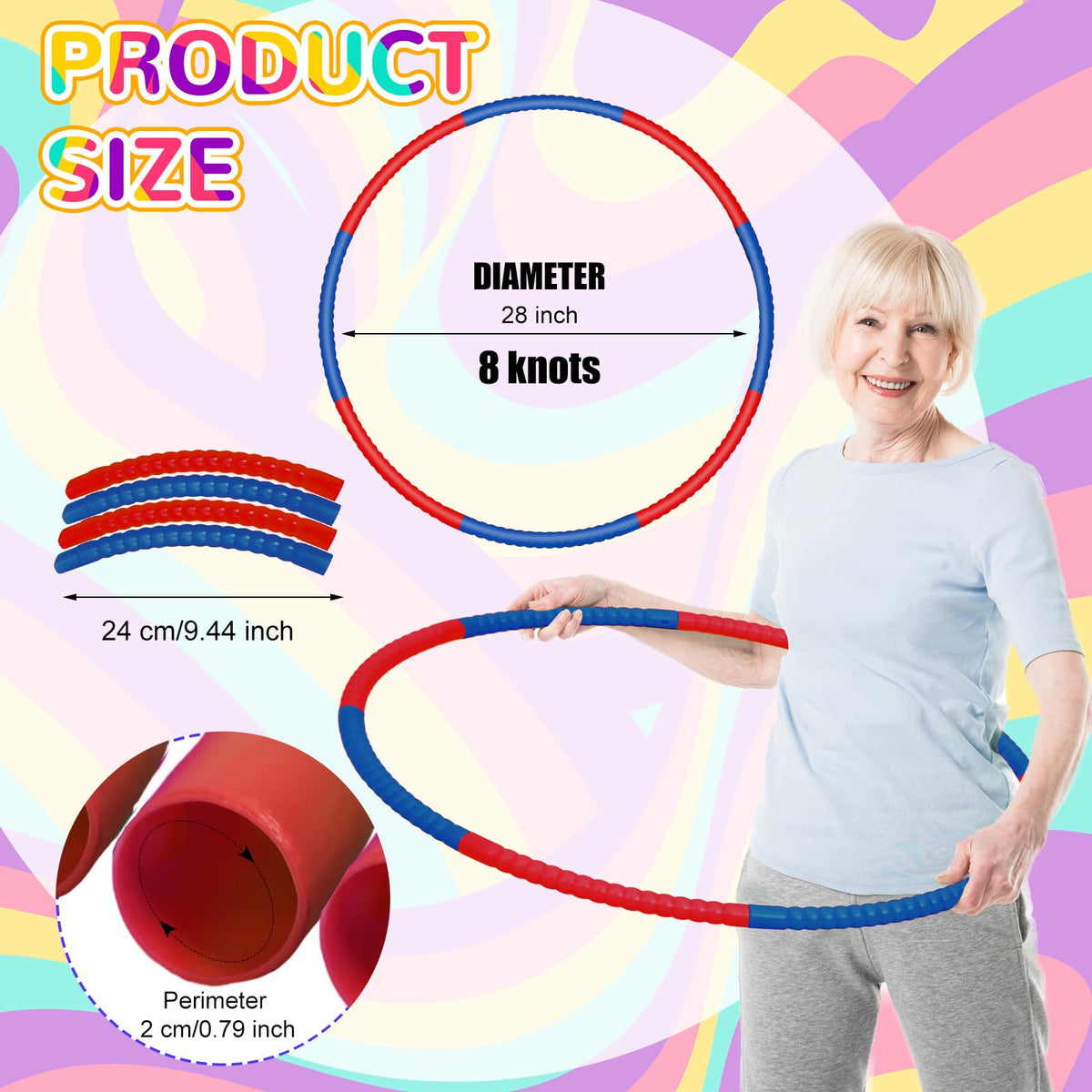 Halloscume 6 Pcs Exercise Hoop Detachable Fitness Rings Adjustable Plastic Toy Fitness Hoop Playground Toys Colored Circles for Teens Games Gymnastics Agility, 28 Inch(Dark Blue, Red)