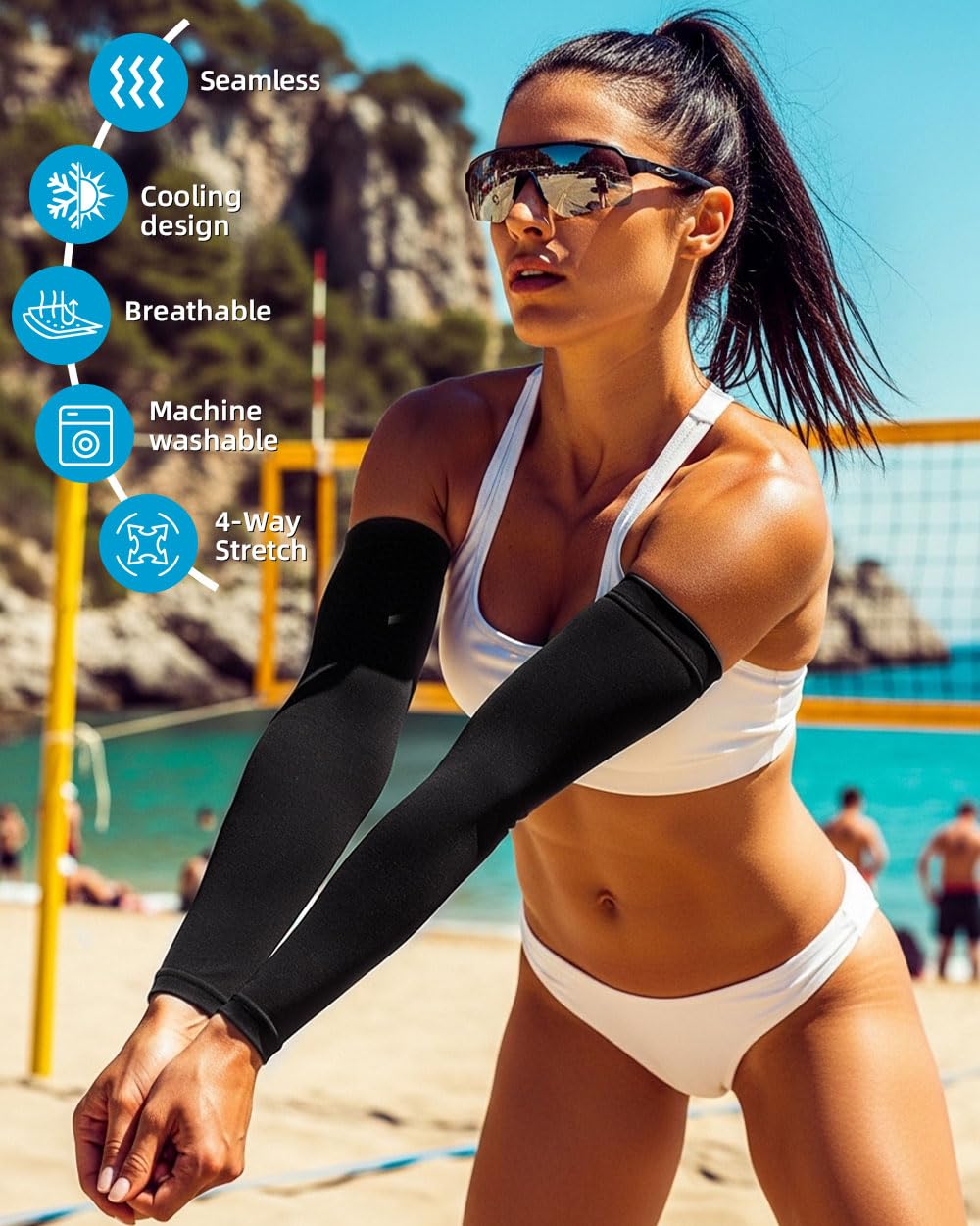 BHYTAKI Cooling Compression Arm Sleeves for Men Women,UPF50 UV Sun Protection Sleeves for Work Sport Tattoo Cover Up