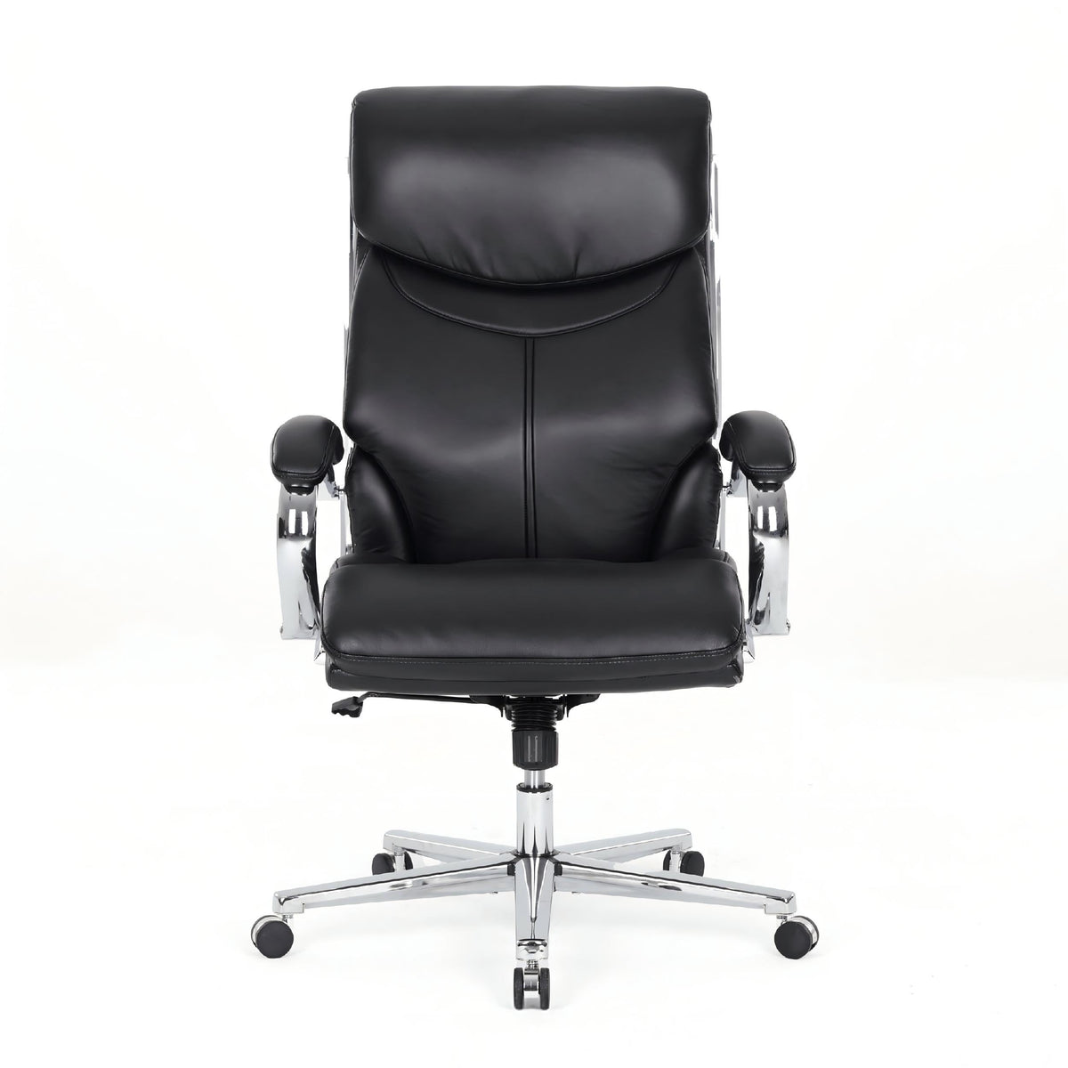 COLAMY High Back Executive Office Chair, PU Leather Computer Desk Chair with Extra Thick Padded Seat Cushion, Quiet Rubber Rolling Casters and Adjustable Tilt Tension for Home Workspace,Black