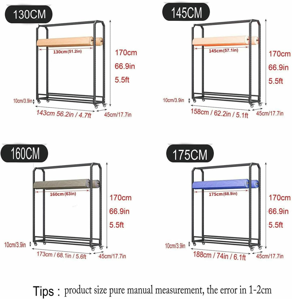 XDRGOOIUY Commercial Fabric Roll Storage Rack, Wall Mount with Adjustable Hanging Rod for Vinyl Rolls and Tablecloth