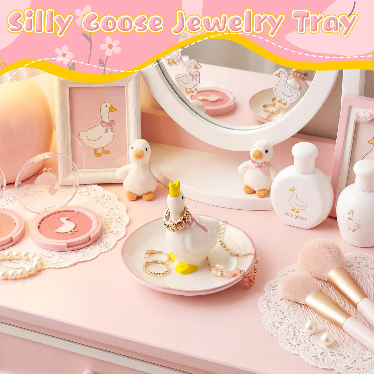 Singhoow Silly Goose Ceramic Jewelry Tray Handmade Dish Trinket Organizer Decorative Silly Goose Jewelry Holder for Rings Earrings Necklaces Tray Gift for Women Friends Mother Daughter