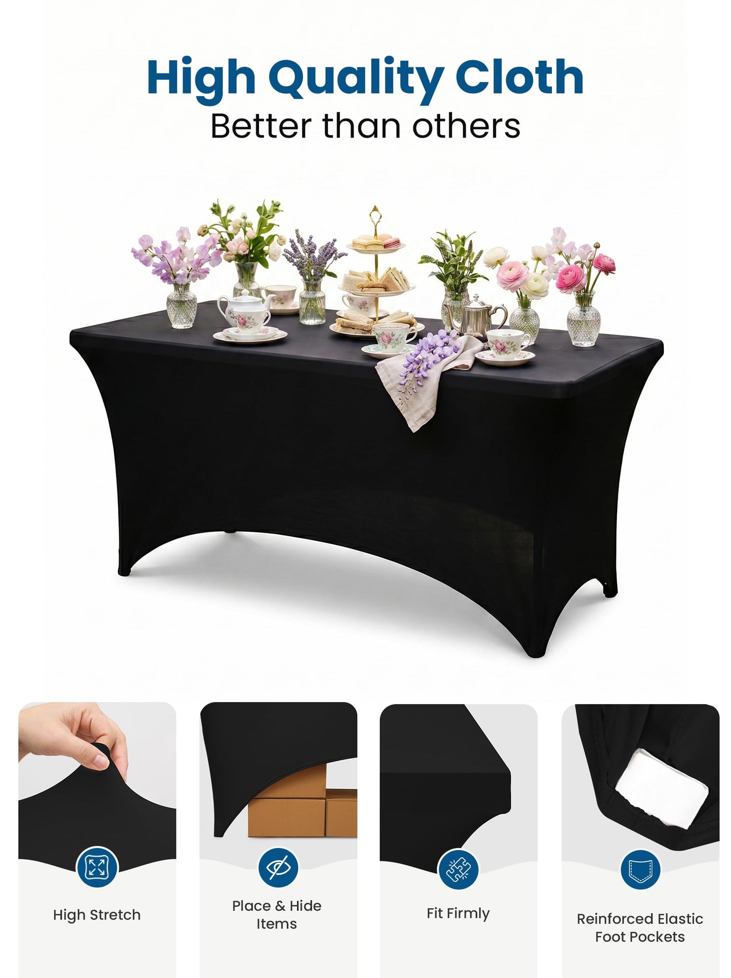 Utopia Kitchen Spandex Tablecloth 2 Pack [6FT, Black] Tight, Fitted, Washable and Wrinkle Resistant Stretch Rectangular Patio Table Cover for Event, Wedding, Banquet & Parties [72Lx30Wx30H Inch]