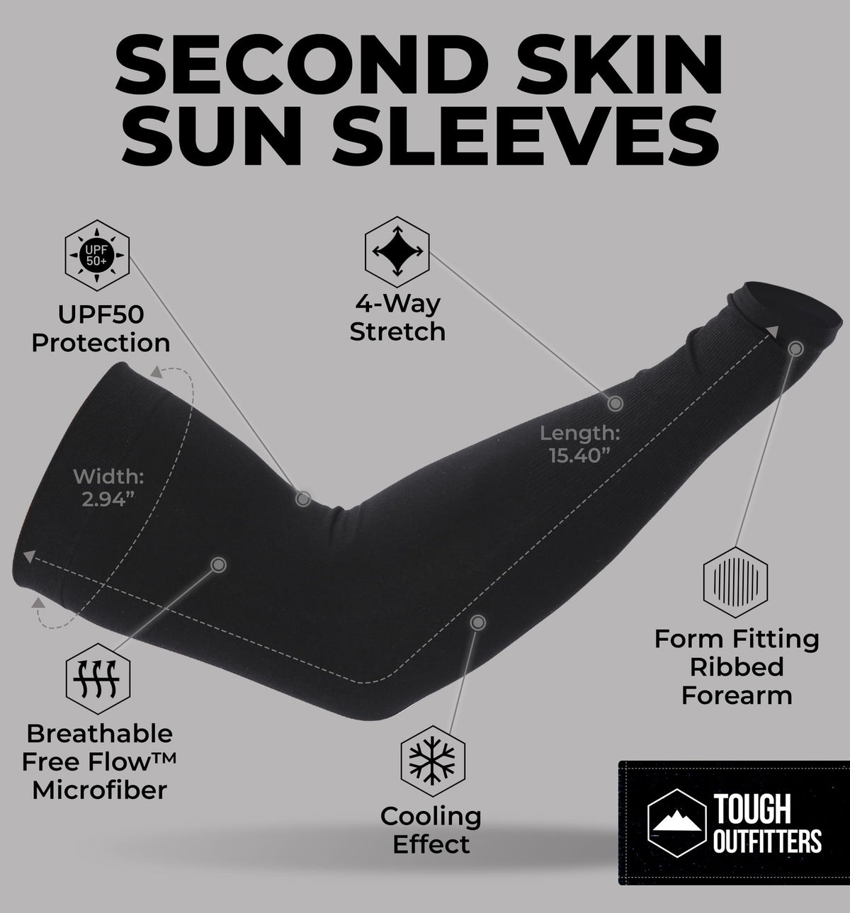 Tough Outdoors UV Arm Sleeves for Men Women - Sun Protection Sleeves - Compression Golf Baseball Cooling Tattoo Arm Sleeve