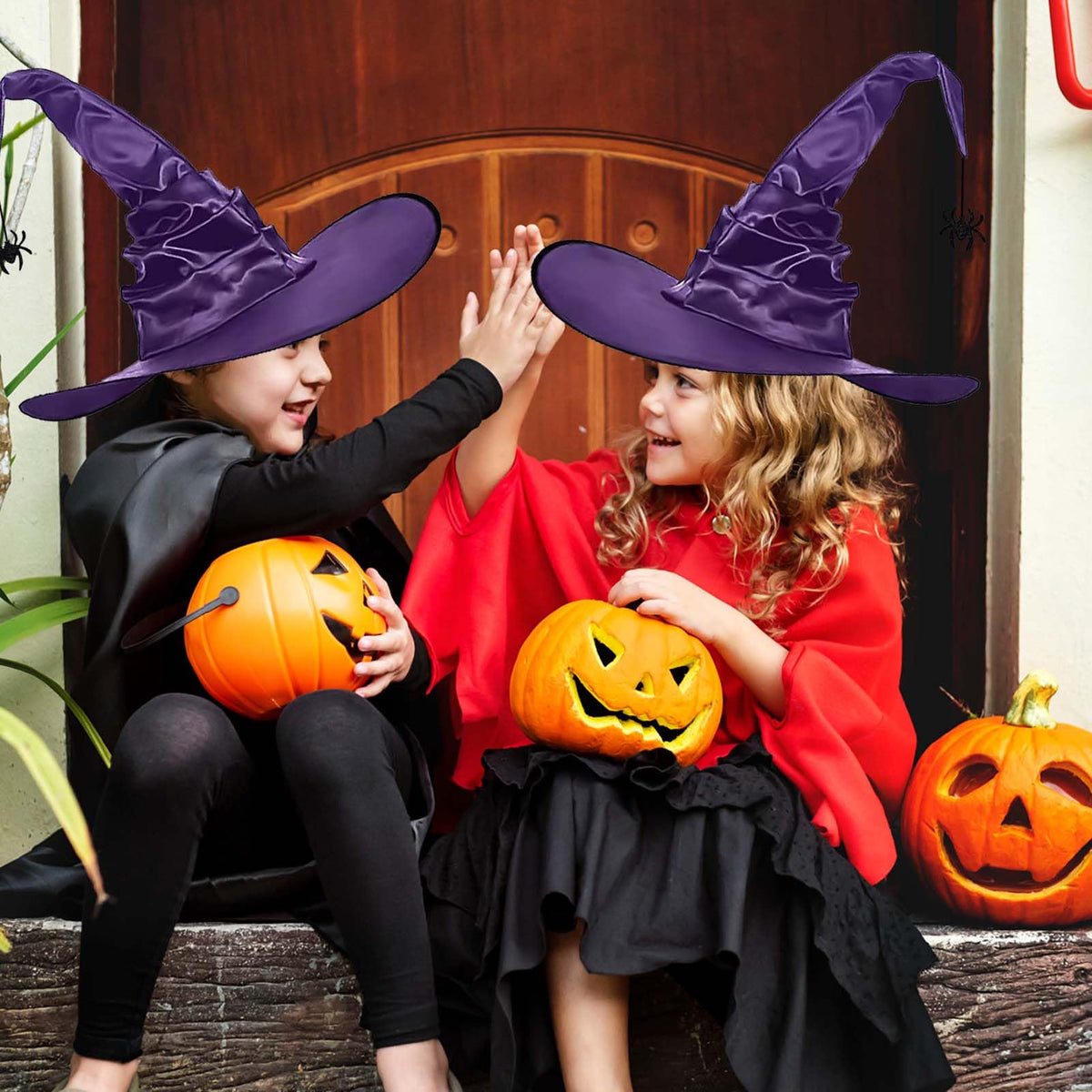 WXOIEOD Purple Witch Hat for Woman Mens Adult Large Witch Hats Halloween Cosplay Costume with Spider Decorations